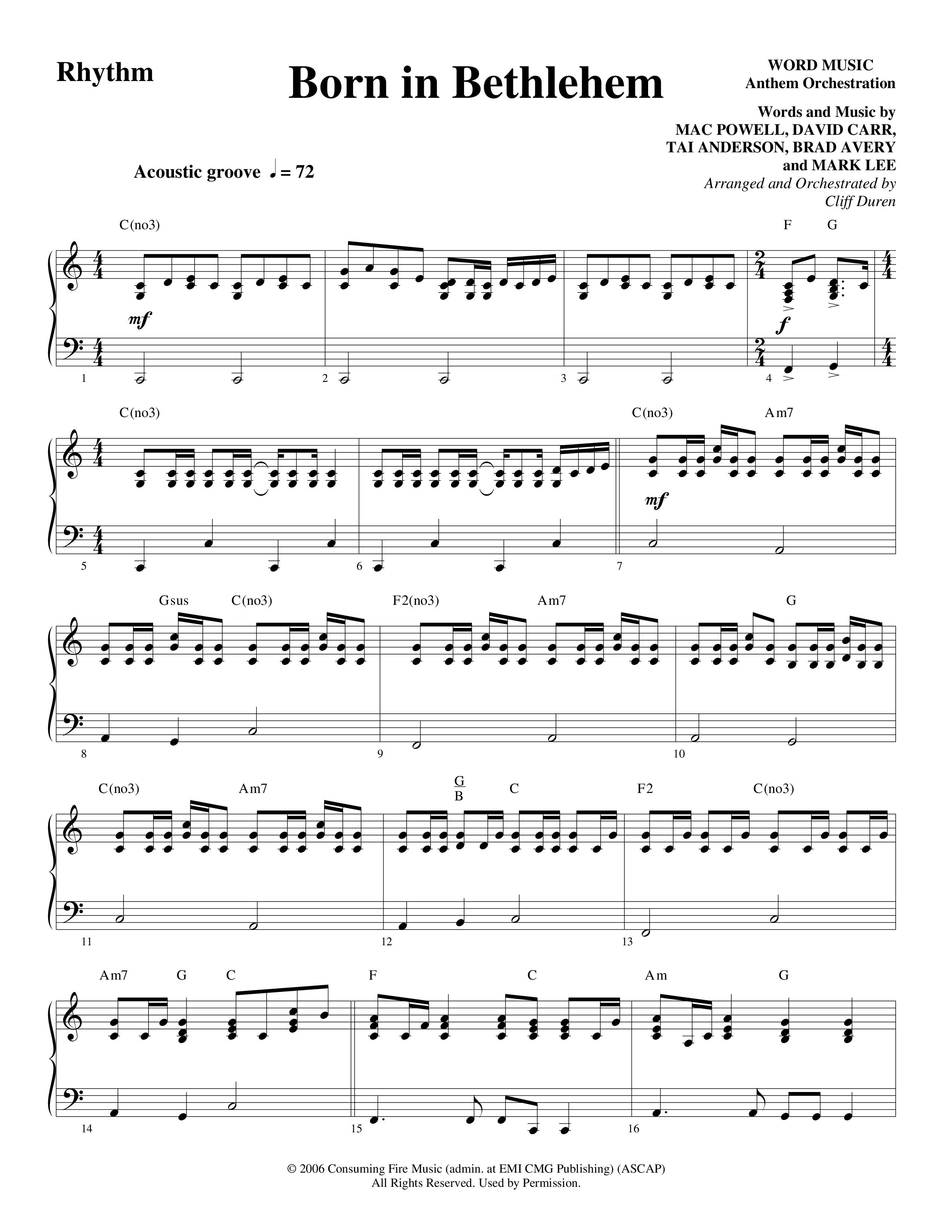 Born In Bethlehem (Choral Anthem SATB) Rhythm Chart (Word Music Choral / Arr. Cliff Duren)