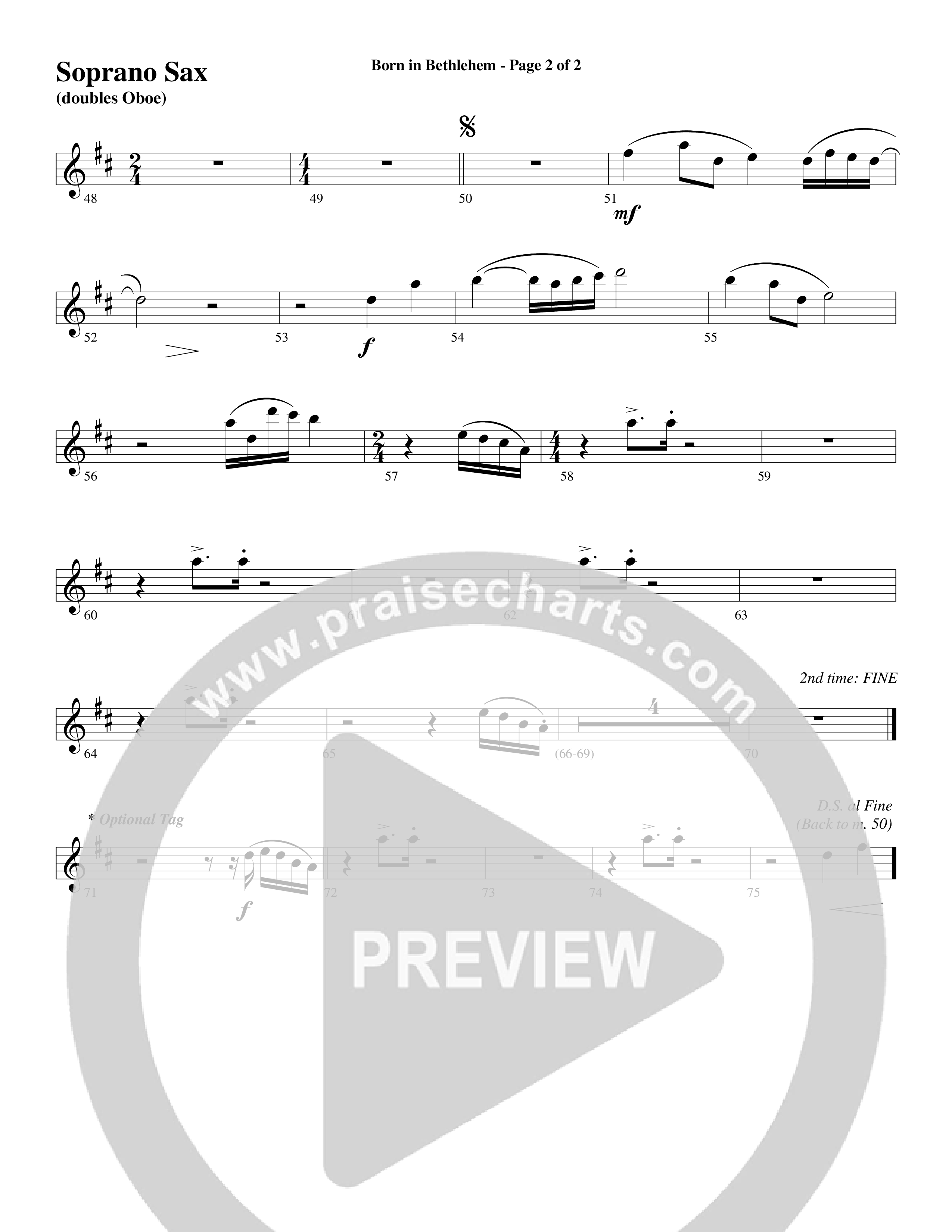 Born In Bethlehem (Choral Anthem SATB) Soprano Sax (Word Music Choral / Arr. Cliff Duren)