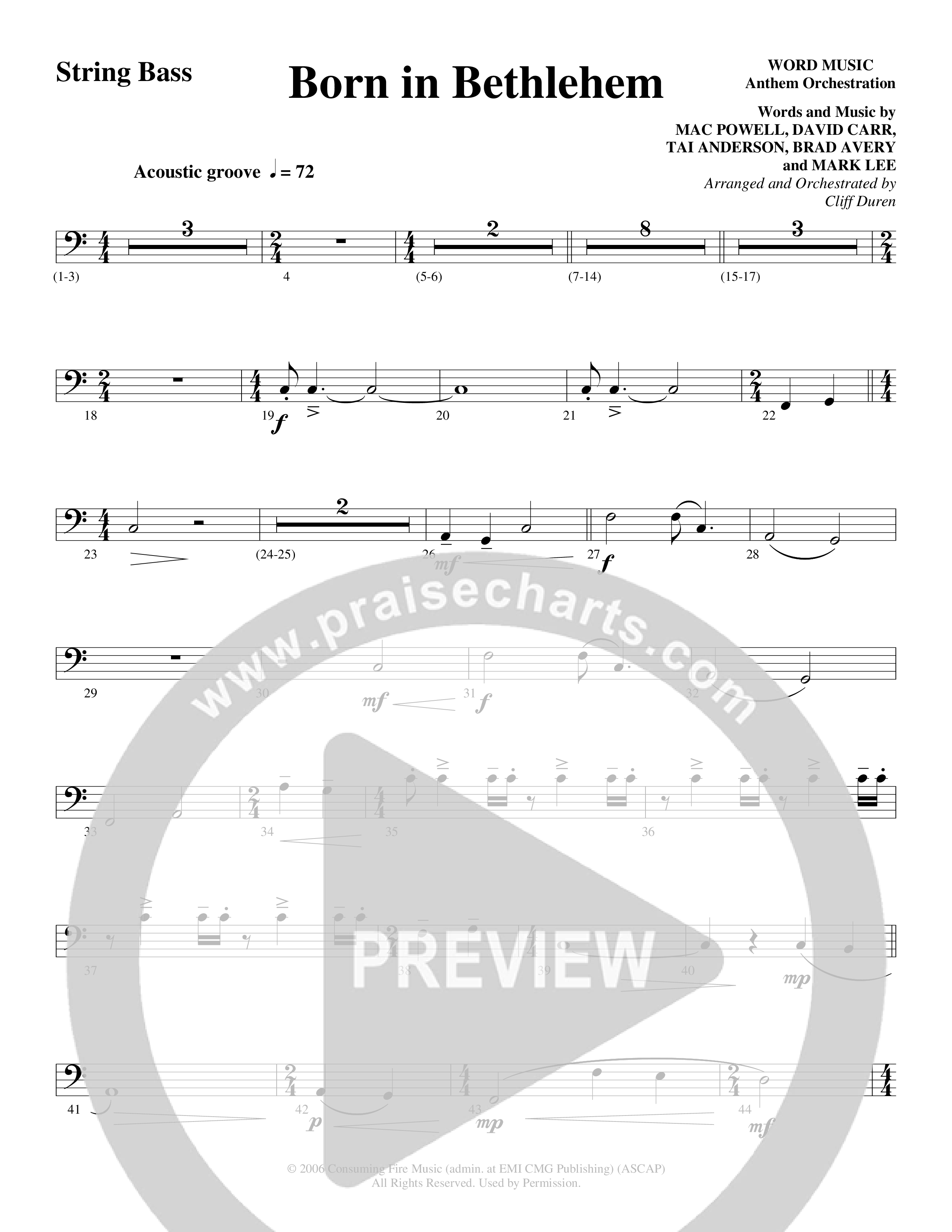 Born In Bethlehem (Choral Anthem SATB) String Bass (Word Music Choral / Arr. Cliff Duren)