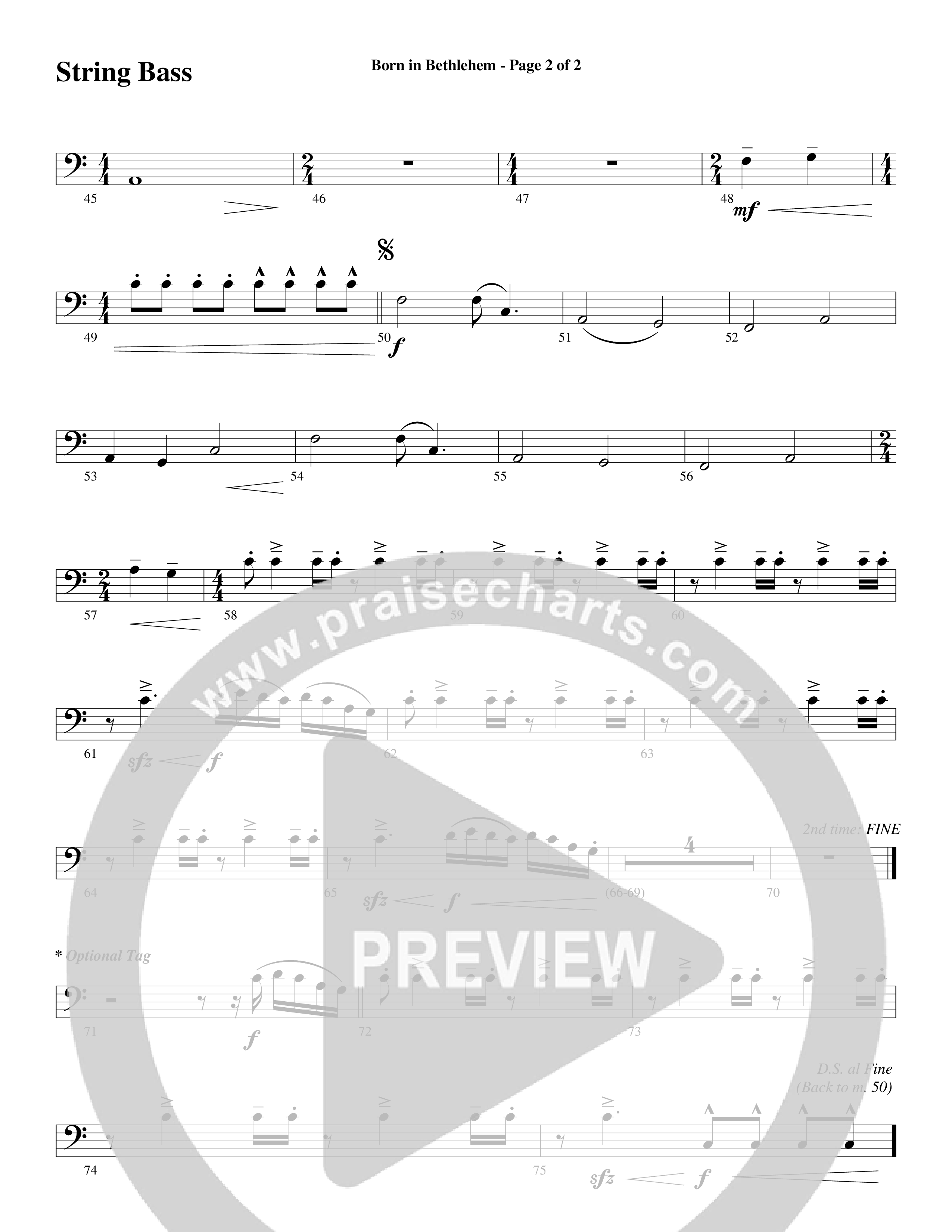 Born In Bethlehem (Choral Anthem SATB) String Bass (Word Music Choral / Arr. Cliff Duren)