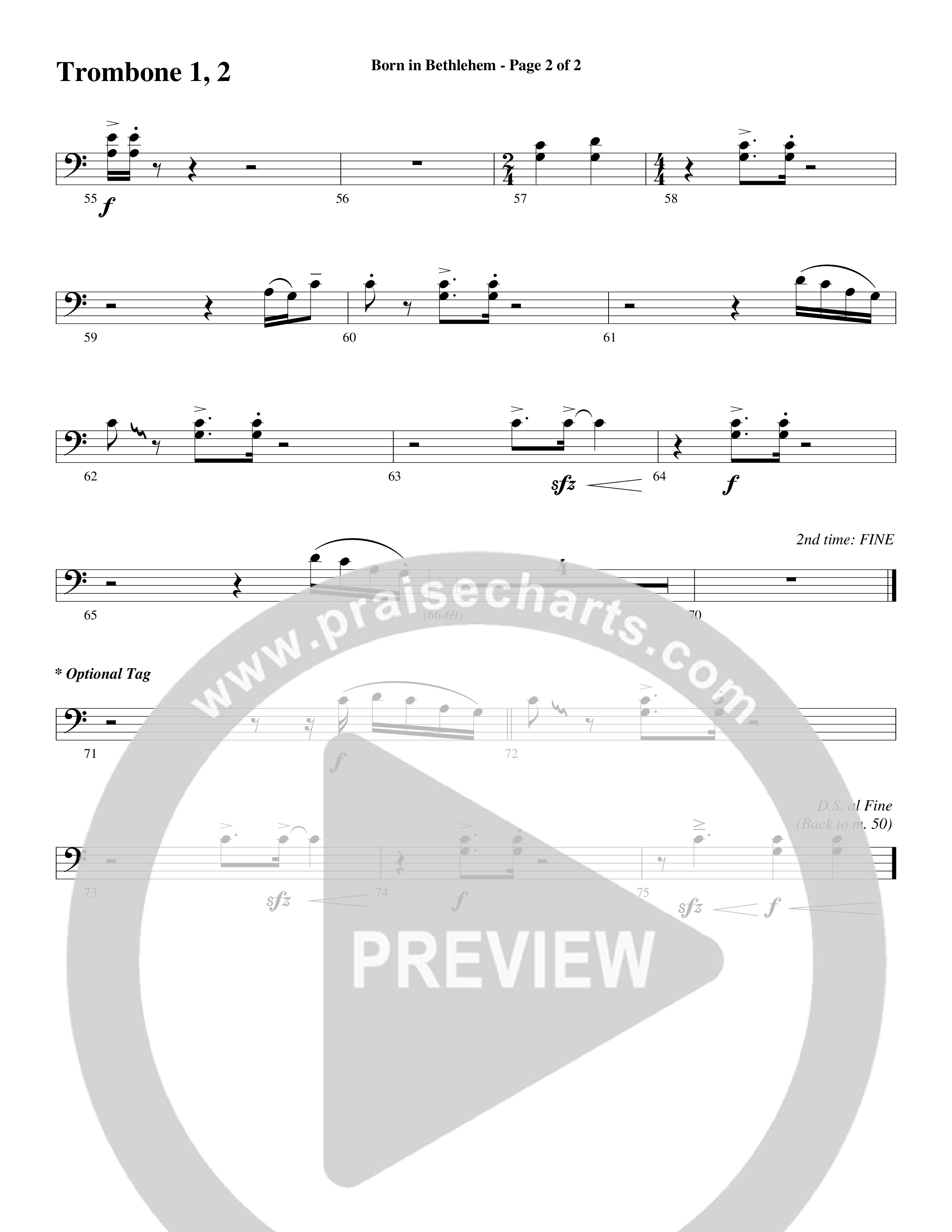 Born In Bethlehem (Choral Anthem SATB) Trombone 1/2 (Word Music Choral / Arr. Cliff Duren)