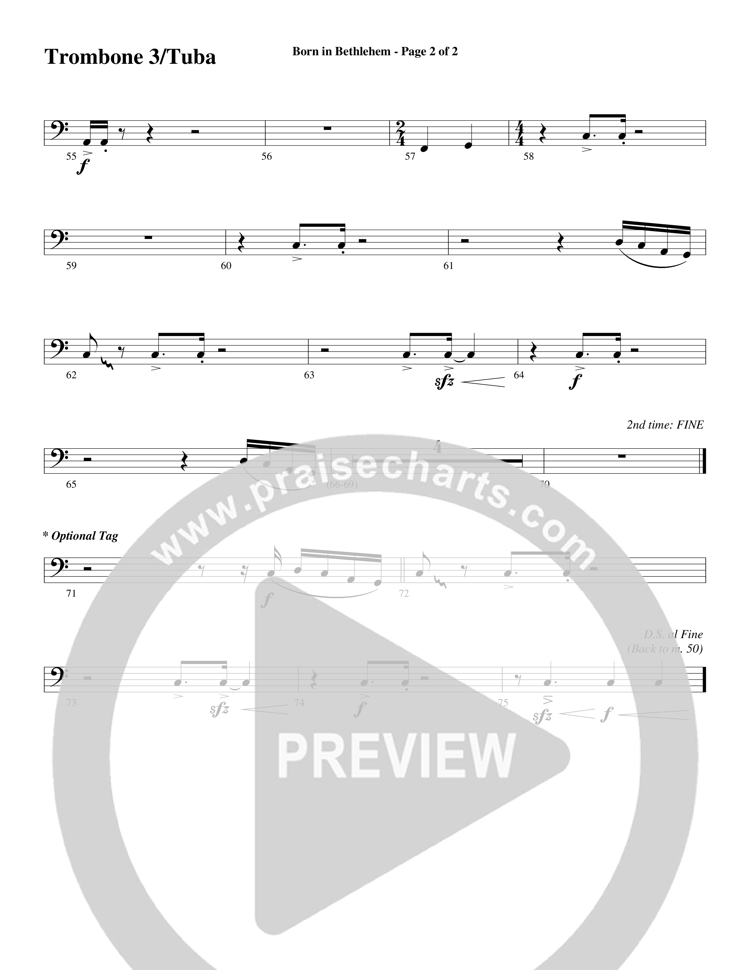 Born In Bethlehem (Choral Anthem SATB) Trombone 3/Tuba (Word Music Choral / Arr. Cliff Duren)