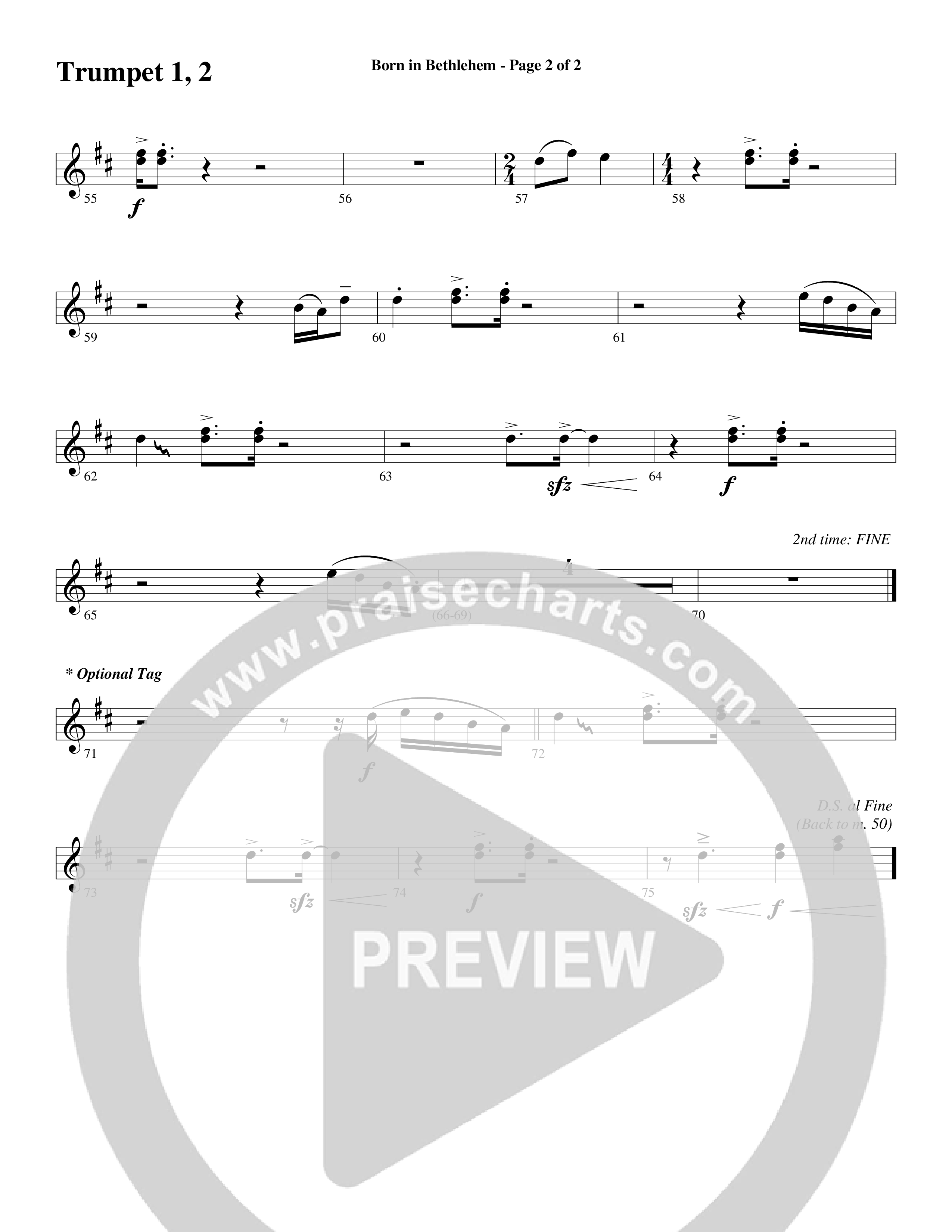 Born In Bethlehem (Choral Anthem SATB) Trumpet 1,2 (Word Music Choral / Arr. Cliff Duren)