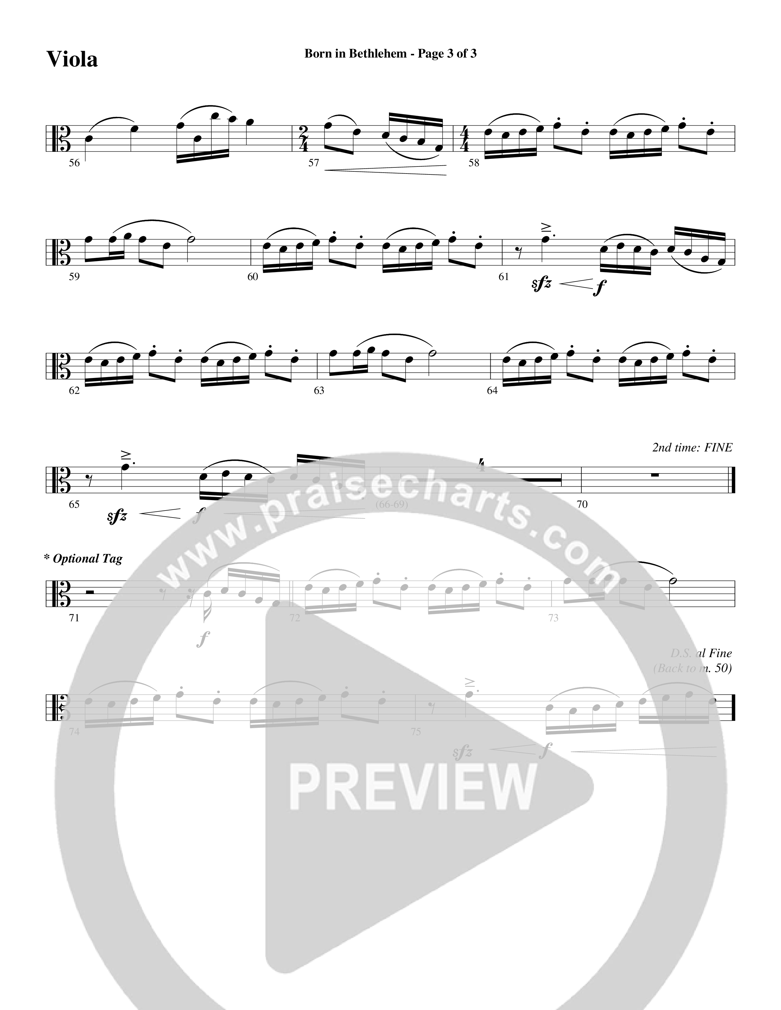 Born In Bethlehem (Choral Anthem SATB) Viola (Word Music Choral / Arr. Cliff Duren)