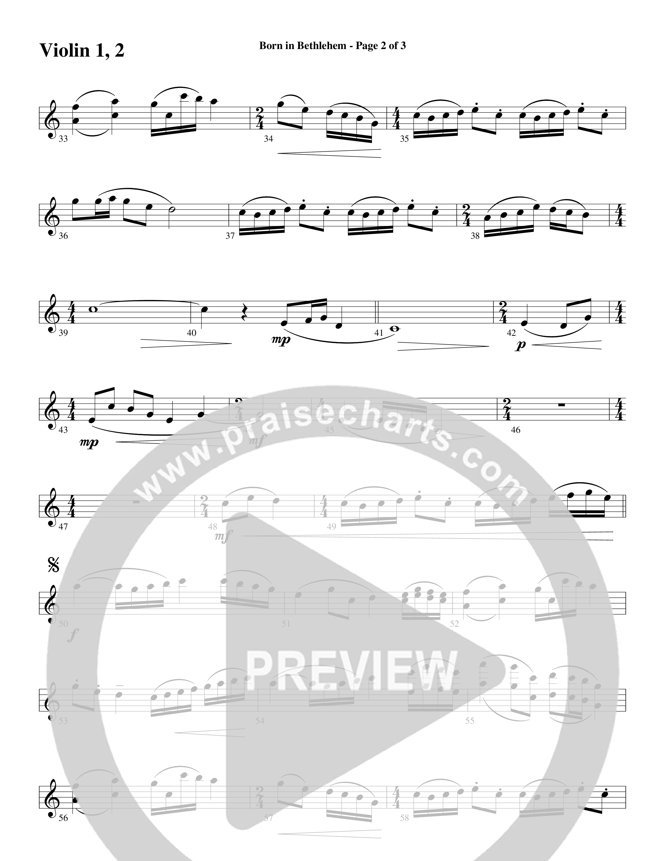 Born In Bethlehem (Choral Anthem SATB) Violin 1/2 (Word Music Choral / Arr. Cliff Duren)