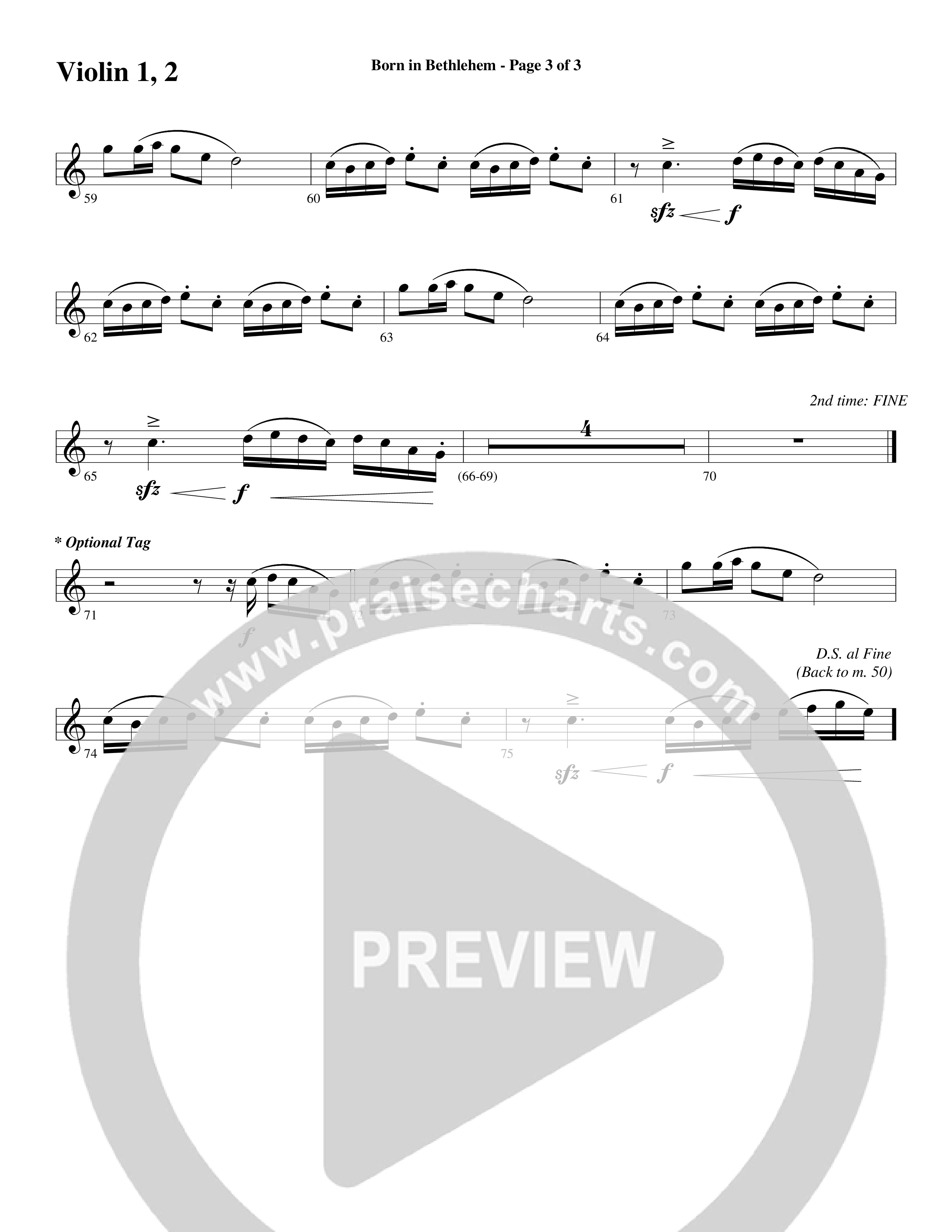 Born In Bethlehem (Choral Anthem SATB) Violin 1/2 (Word Music Choral / Arr. Cliff Duren)