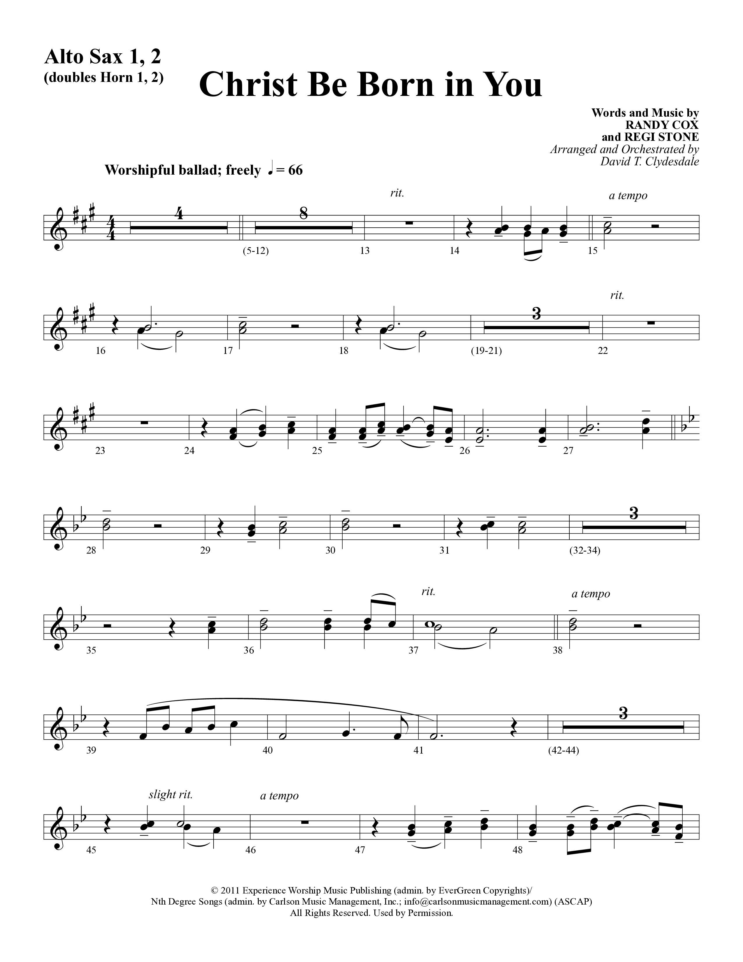 Christ Be Born In You (Choral Anthem SATB) Alto Sax 1/2 (Word Music Choral / Arr. David Clydesdale)