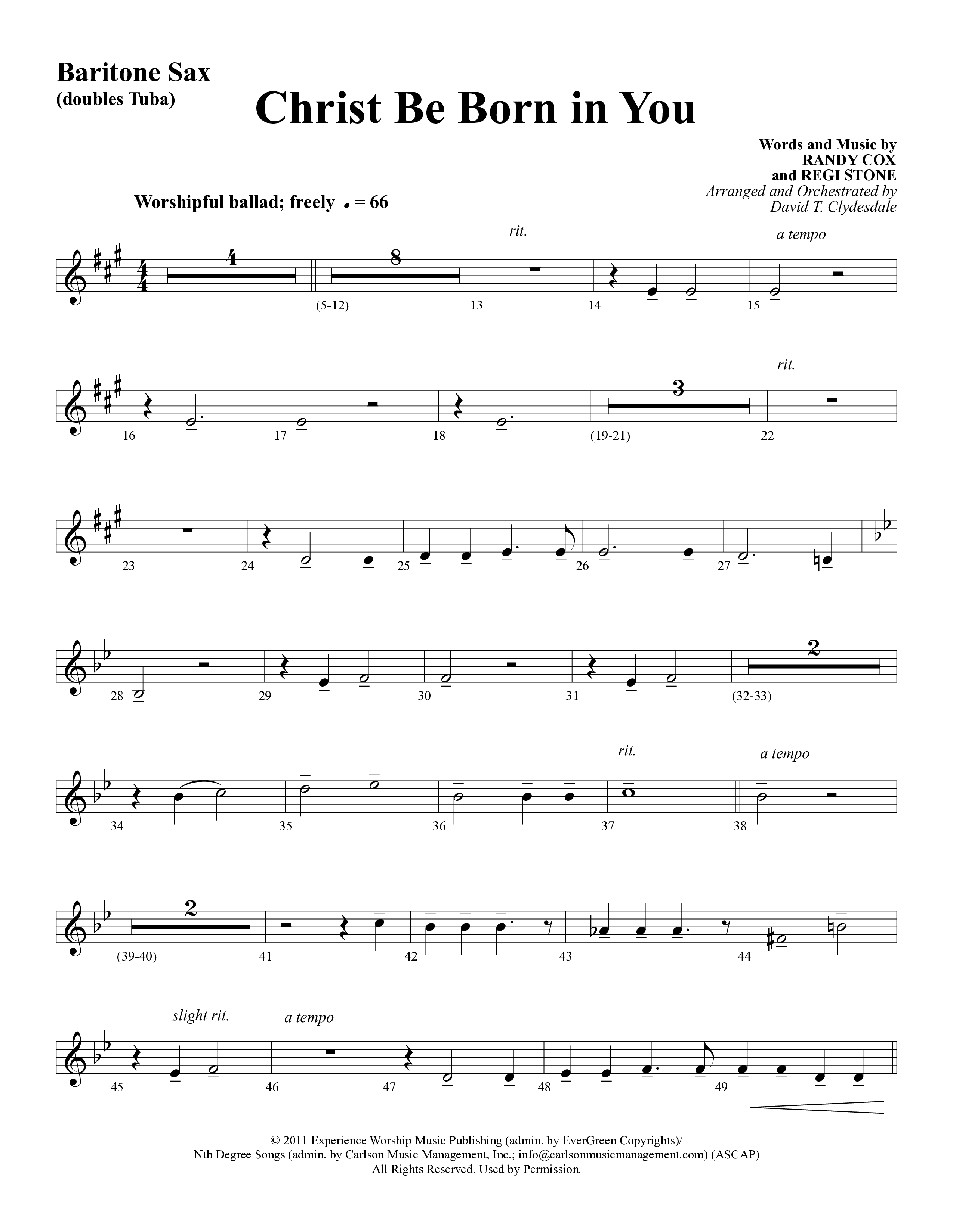 Christ Be Born In You (Choral Anthem SATB) Bari Sax (Word Music Choral / Arr. David Clydesdale)