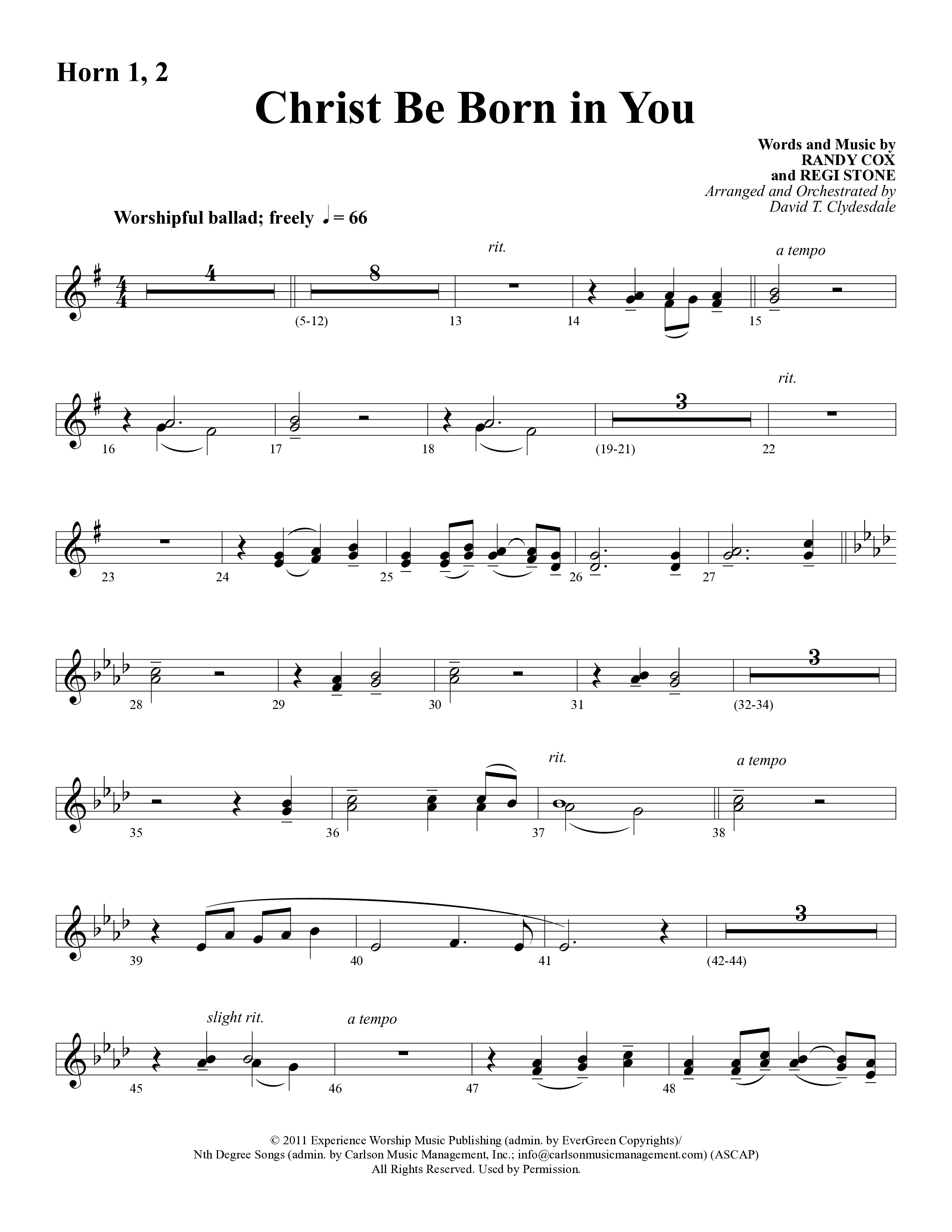 Christ Be Born In You (Choral Anthem SATB) French Horn 1/2 (Word Music Choral / Arr. David Clydesdale)