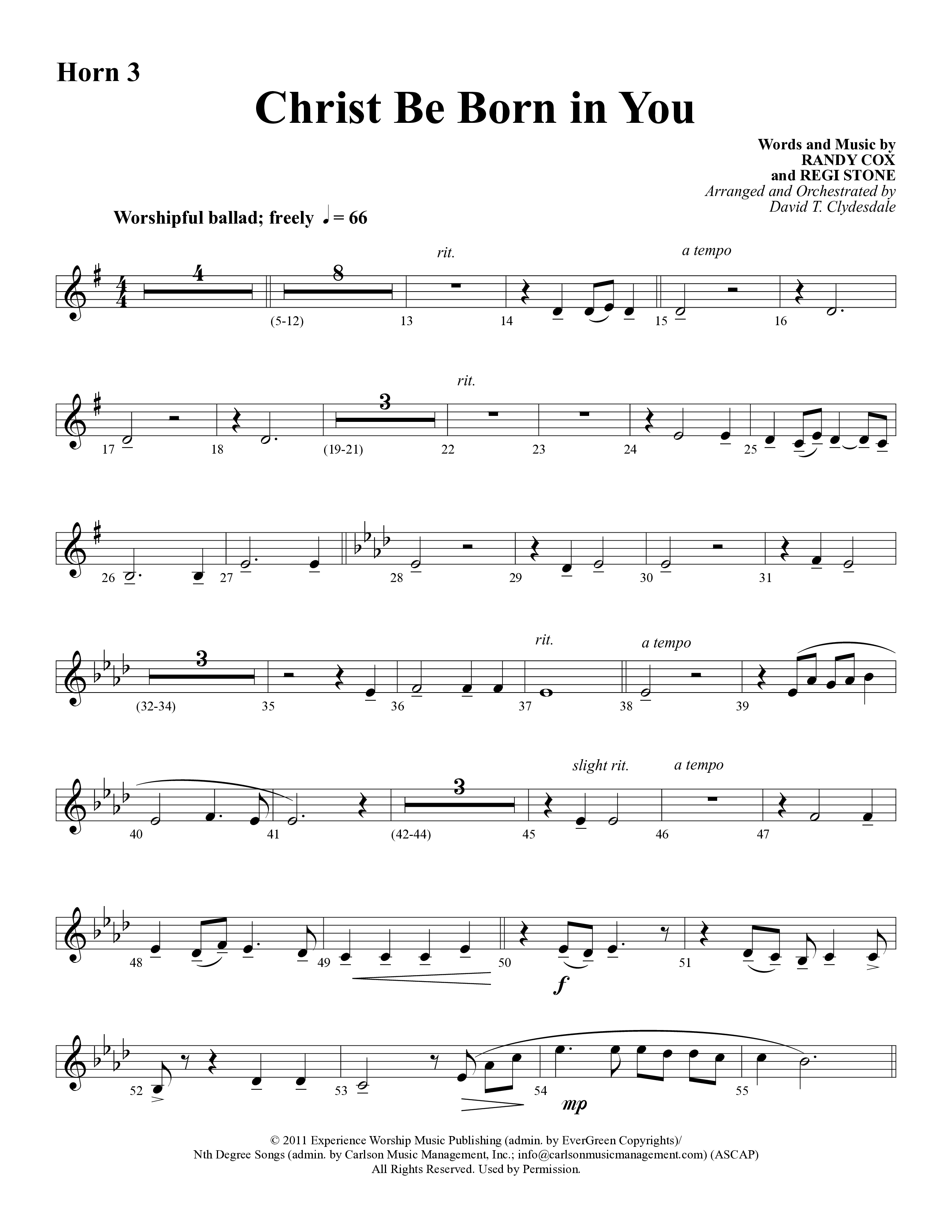 Christ Be Born In You (Choral Anthem SATB) French Horn 3 (Word Music Choral / Arr. David Clydesdale)