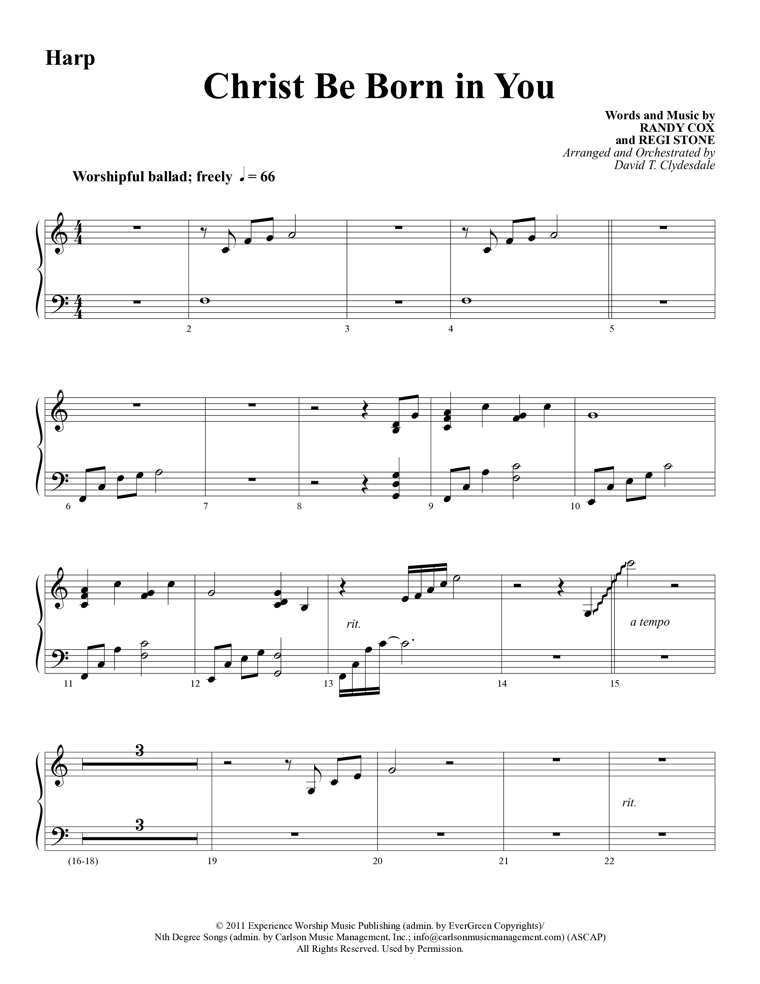 Christ Be Born In You (Choral Anthem SATB) Harp (Word Music Choral / Arr. David Clydesdale)