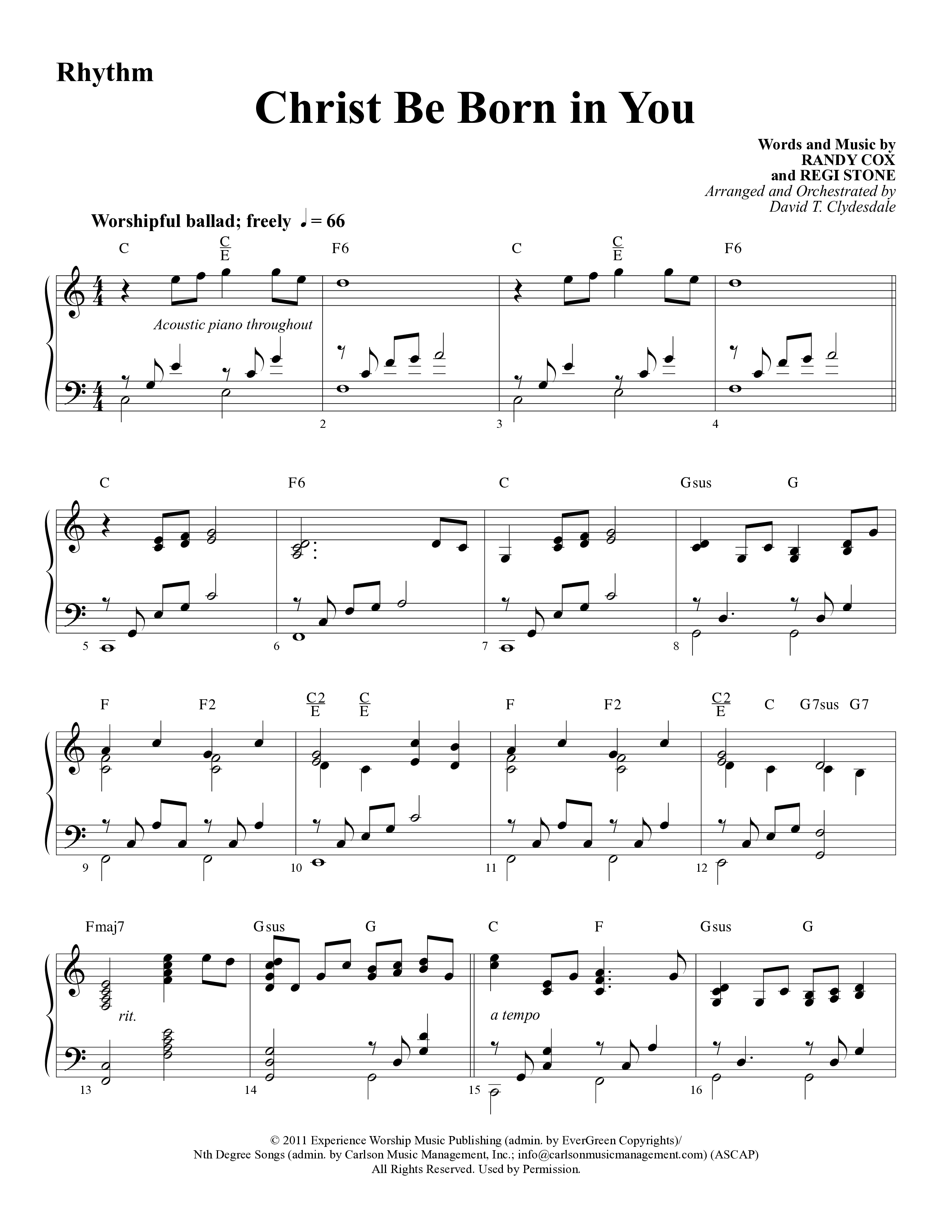 Christ Be Born In You (Choral Anthem SATB) Rhythm Chart (Word Music Choral / Arr. David Clydesdale)