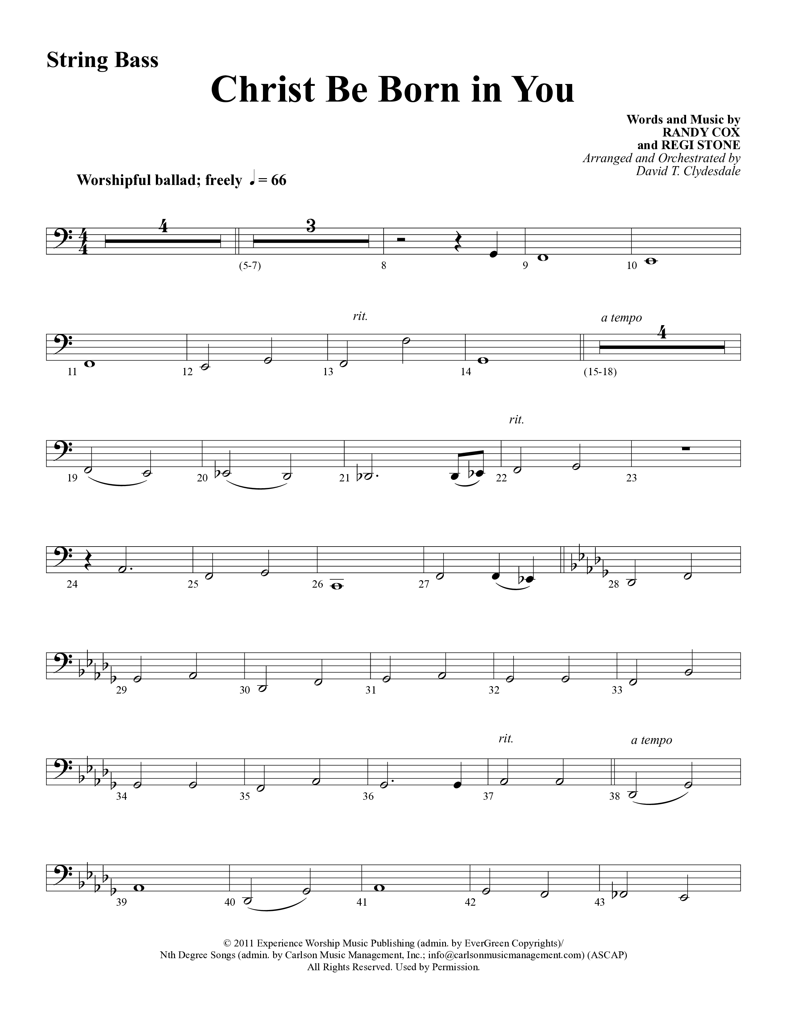 Christ Be Born In You (Choral Anthem SATB) String Bass (Word Music Choral / Arr. David Clydesdale)