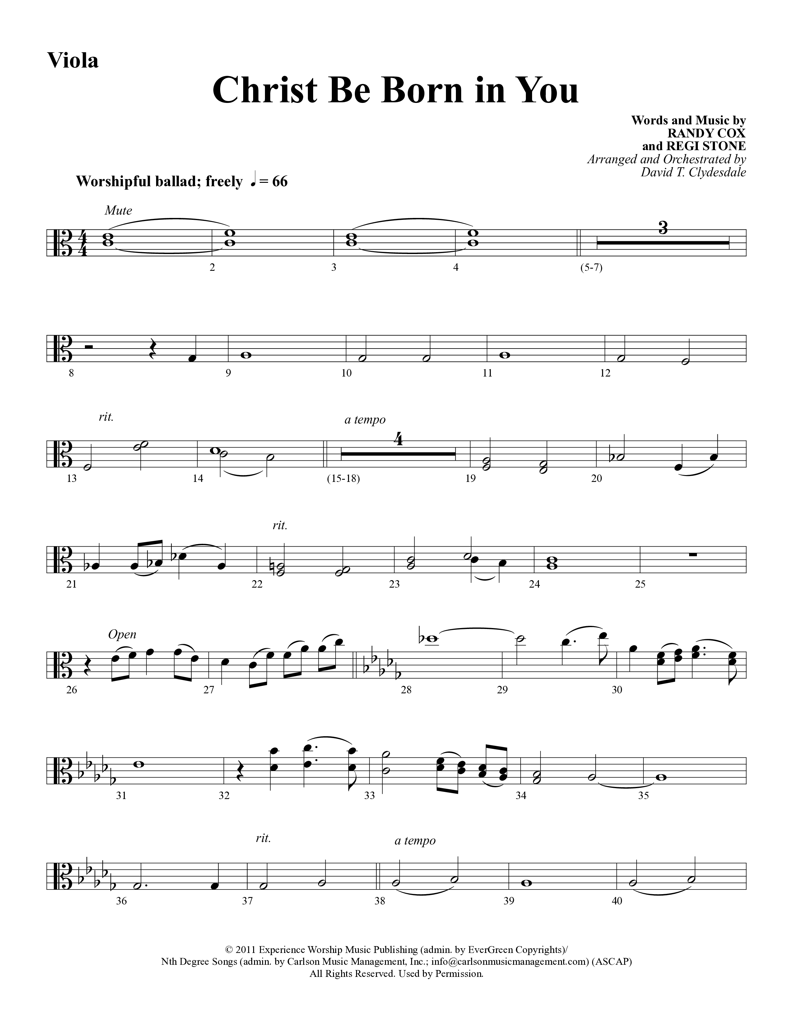 Christ Be Born In You (Choral Anthem SATB) Viola (Word Music Choral / Arr. David Clydesdale)