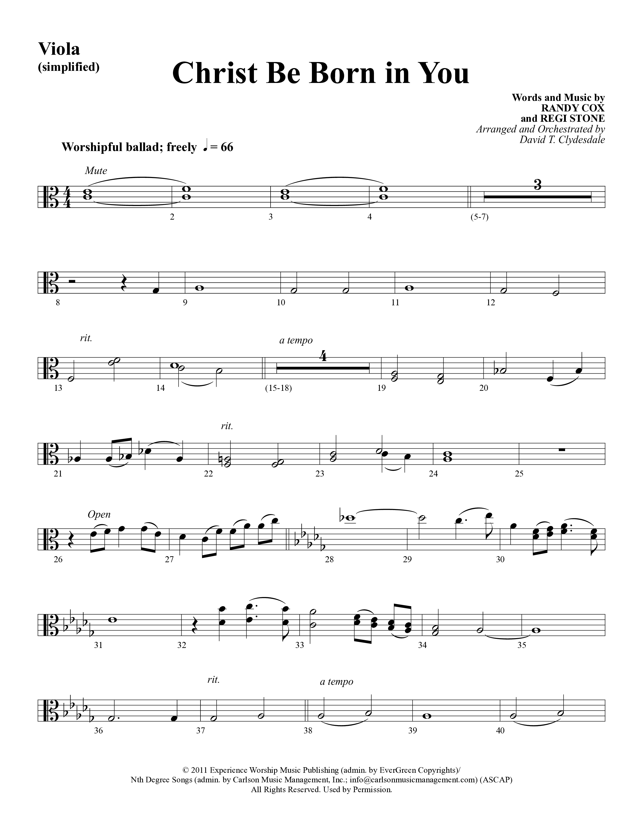 Christ Be Born In You (Choral Anthem SATB) Viola (Word Music Choral / Arr. David Clydesdale)