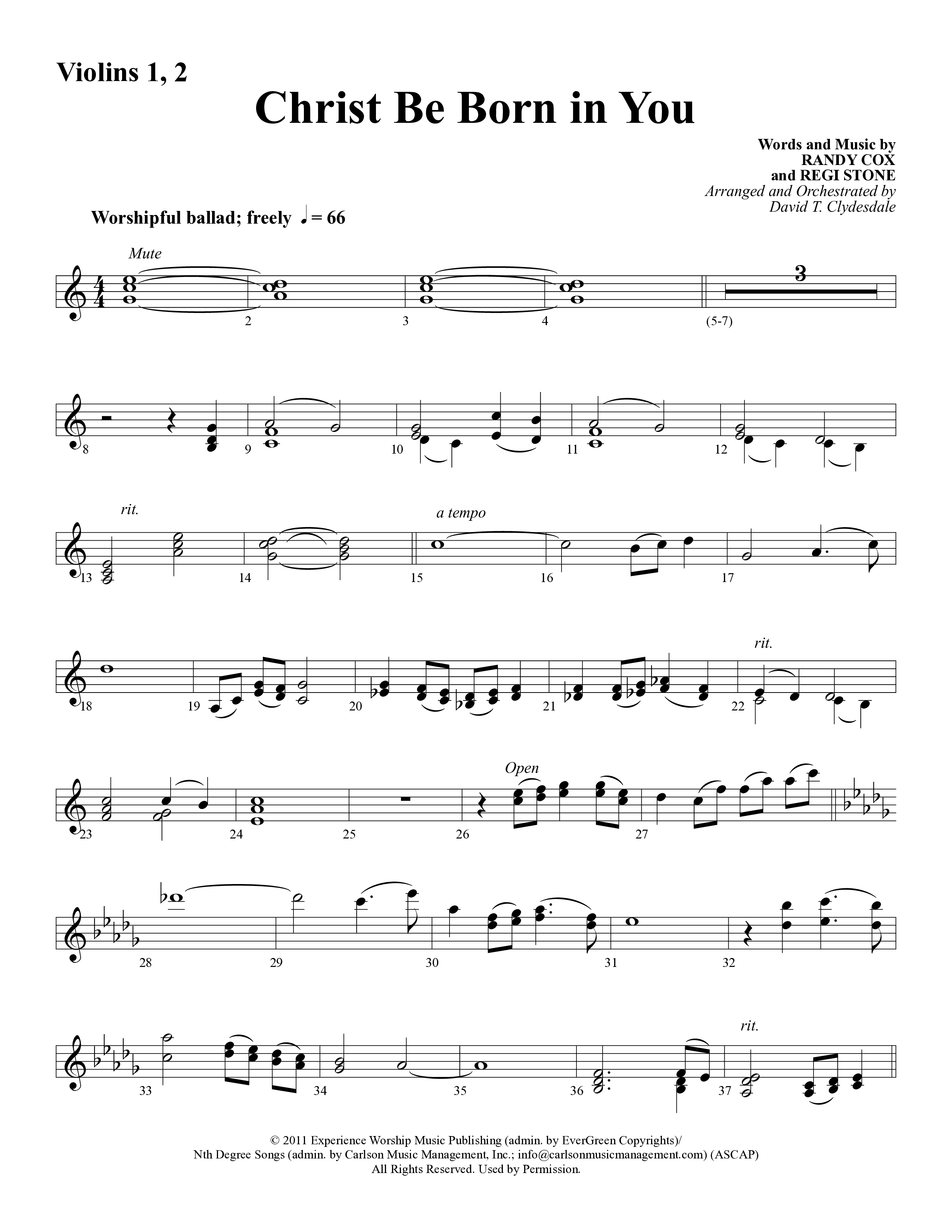 Christ Be Born In You (Choral Anthem SATB) Violin 1/2 (Word Music Choral / Arr. David Clydesdale)