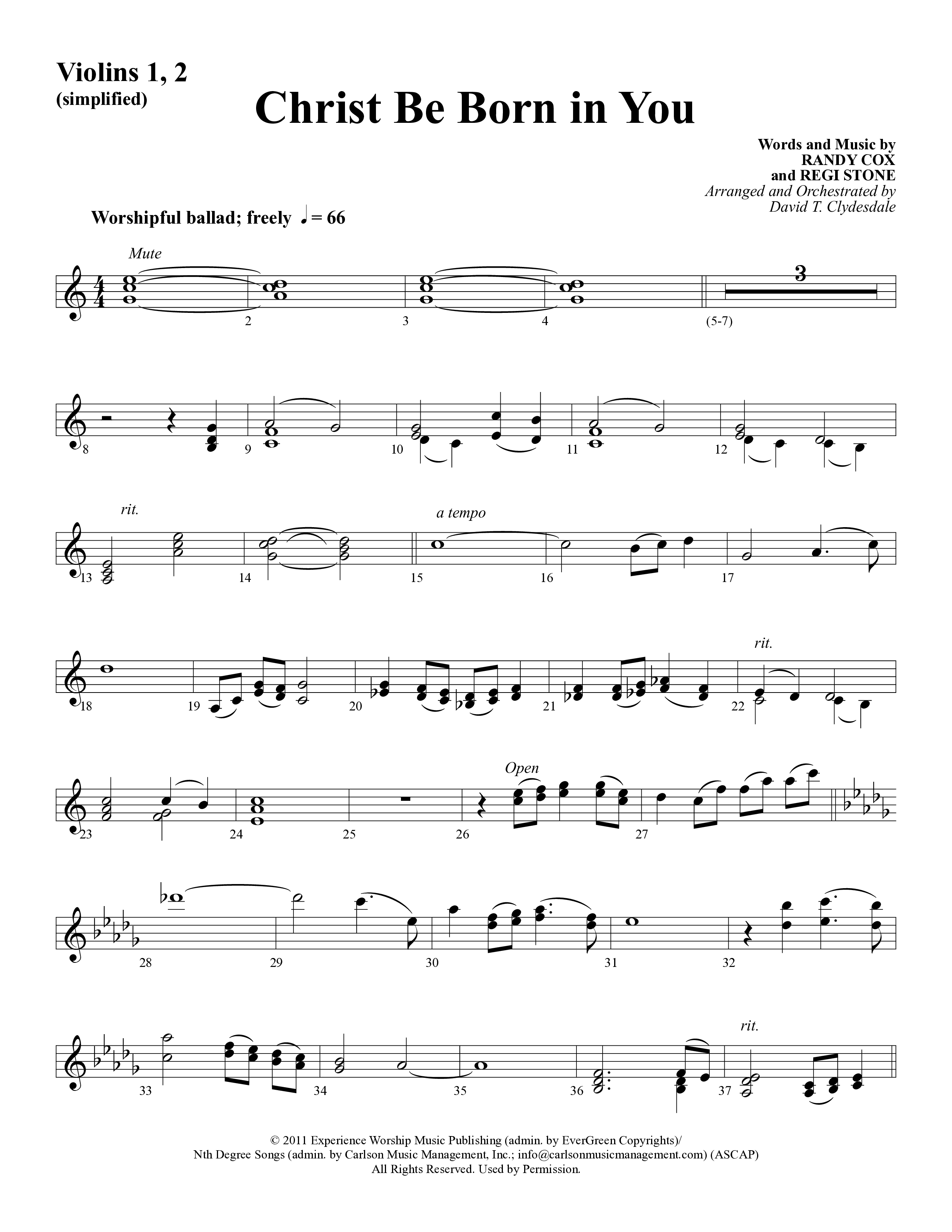 Christ Be Born In You (Choral Anthem SATB) Violin 1/2 (Word Music Choral / Arr. David Clydesdale)