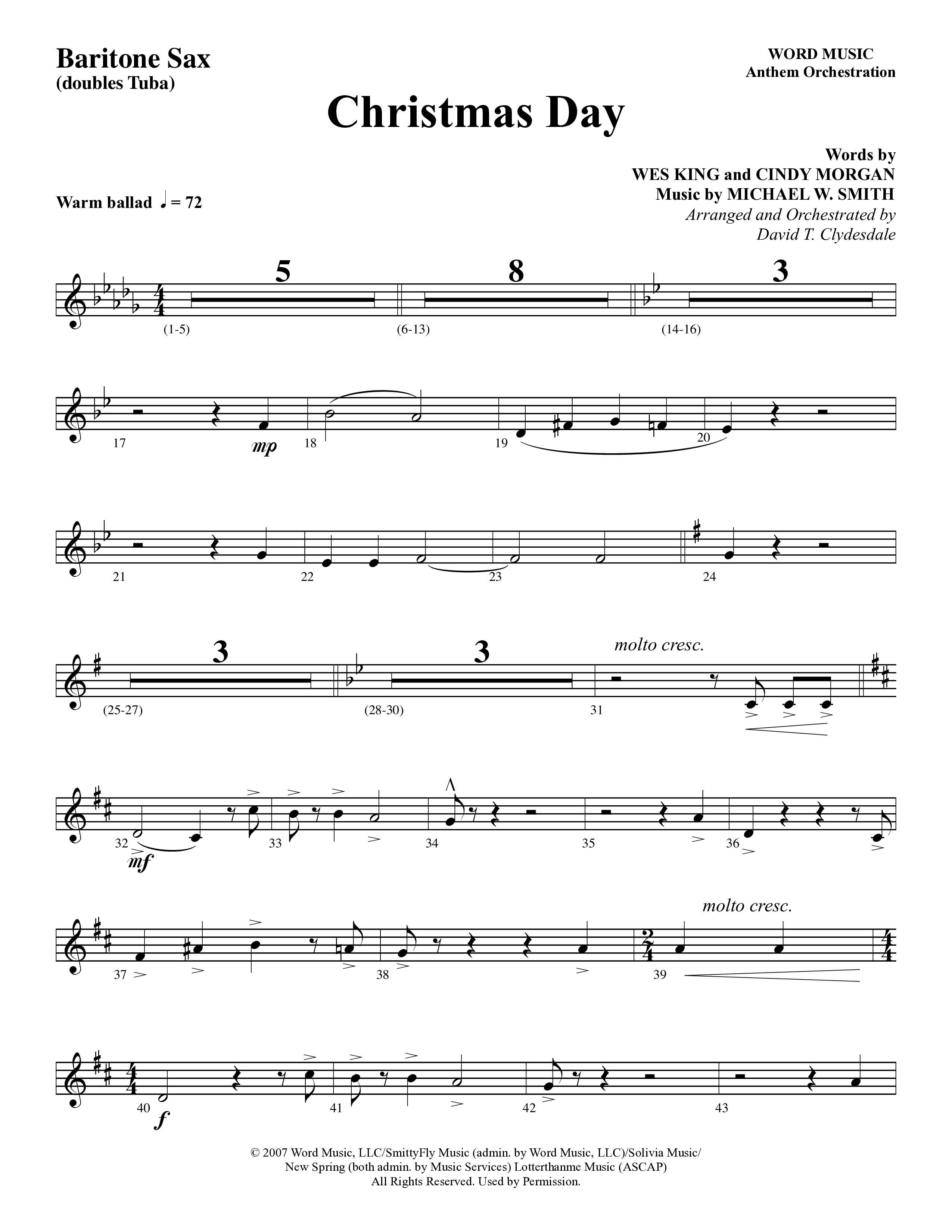 Christmas Day (Choral Anthem SATB) Bari Sax (Word Music Choral / Arr. David Clydesdale)
