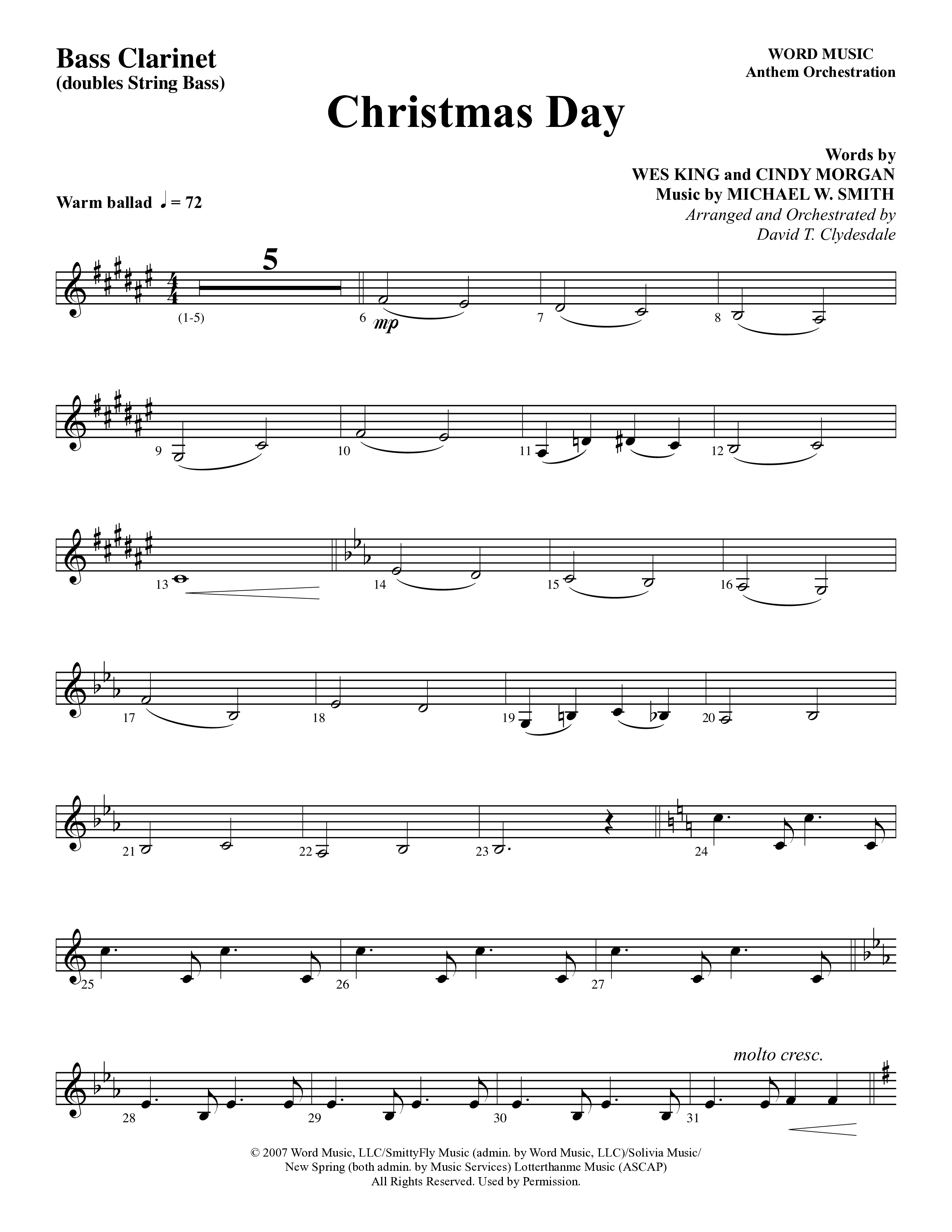 Christmas Day (Choral Anthem SATB) Bass Clarinet (Word Music Choral / Arr. David Clydesdale)