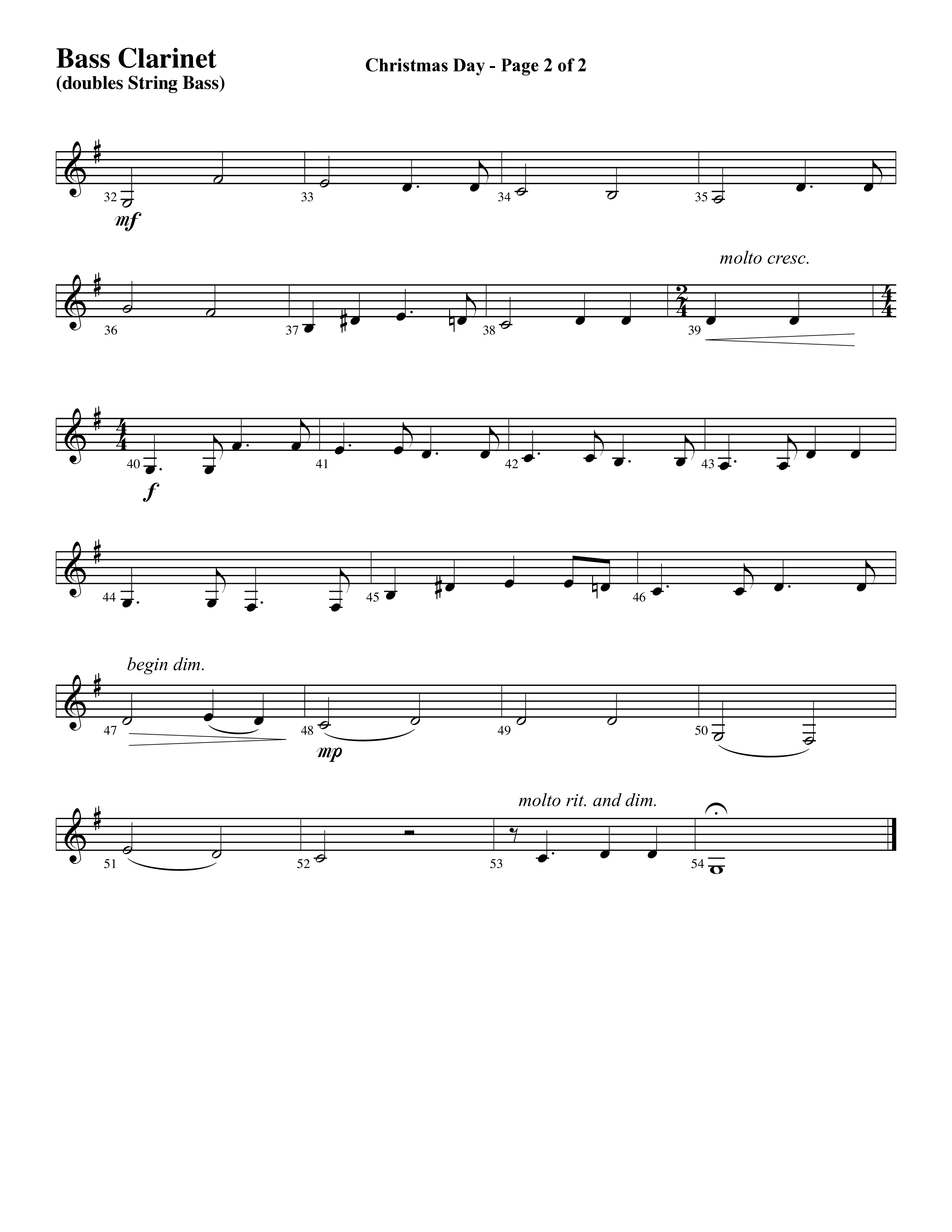 Christmas Day (Choral Anthem SATB) Bass Clarinet (Word Music Choral / Arr. David Clydesdale)