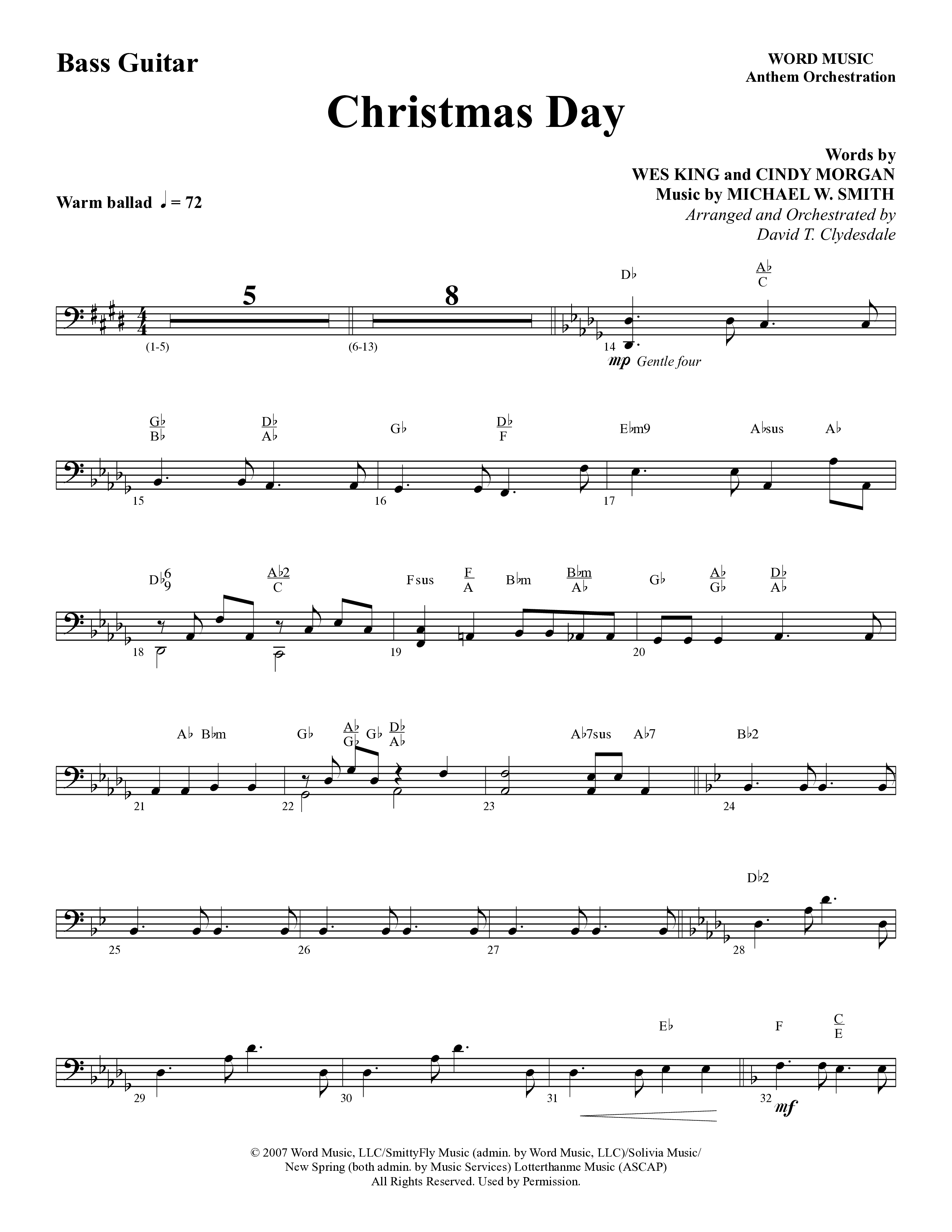 Christmas Day (Choral Anthem SATB) Bass Guitar (Word Music Choral / Arr. David Clydesdale)