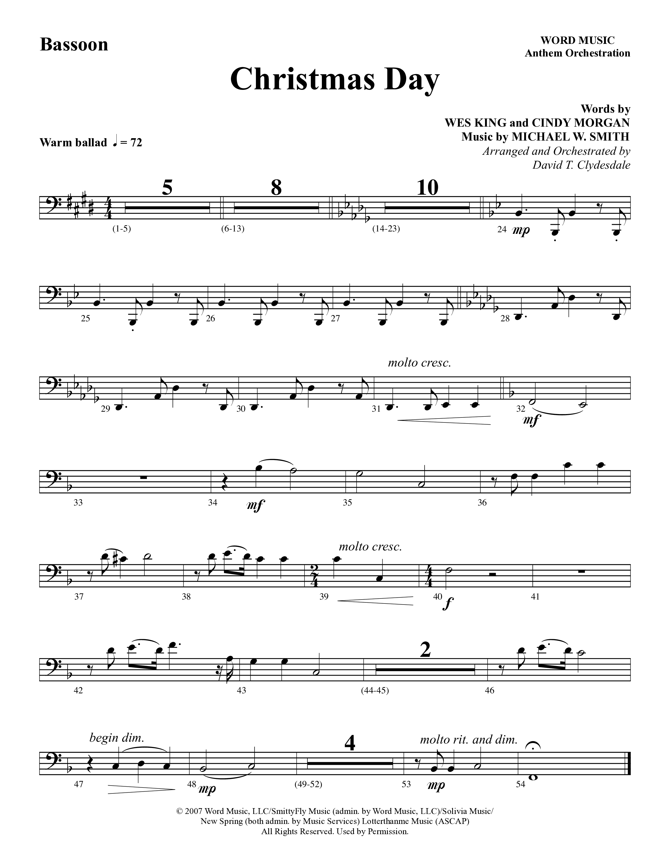Christmas Day (Choral Anthem SATB) Bassoon (Word Music Choral / Arr. David Clydesdale)