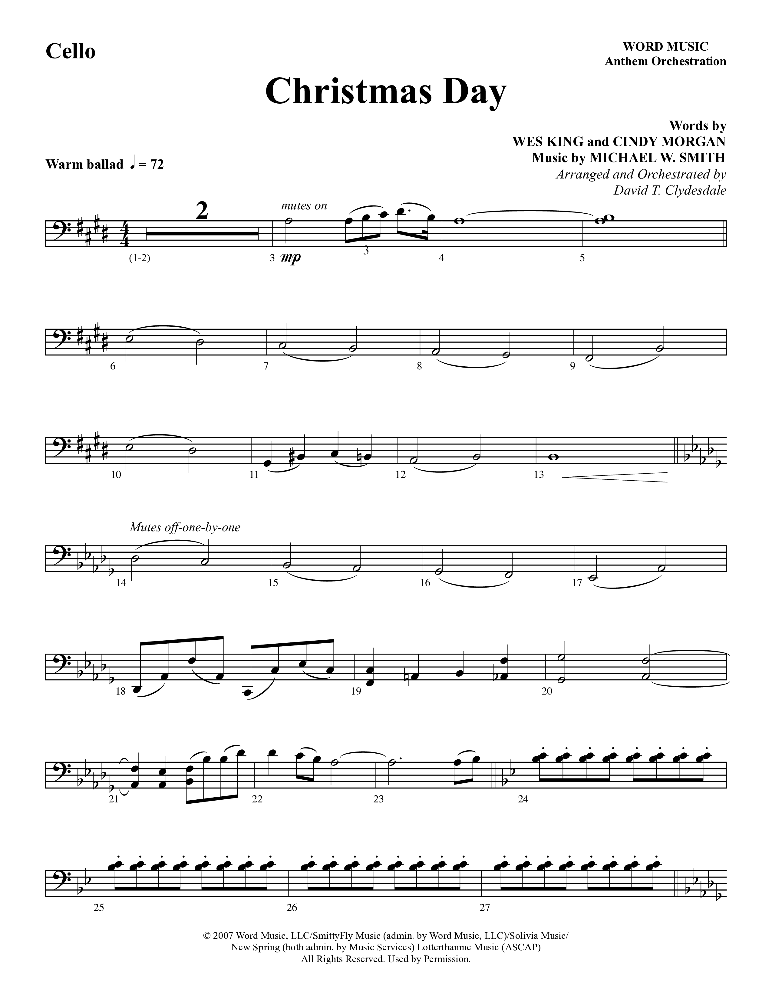 Christmas Day (Choral Anthem SATB) Cello (Word Music Choral / Arr. David Clydesdale)