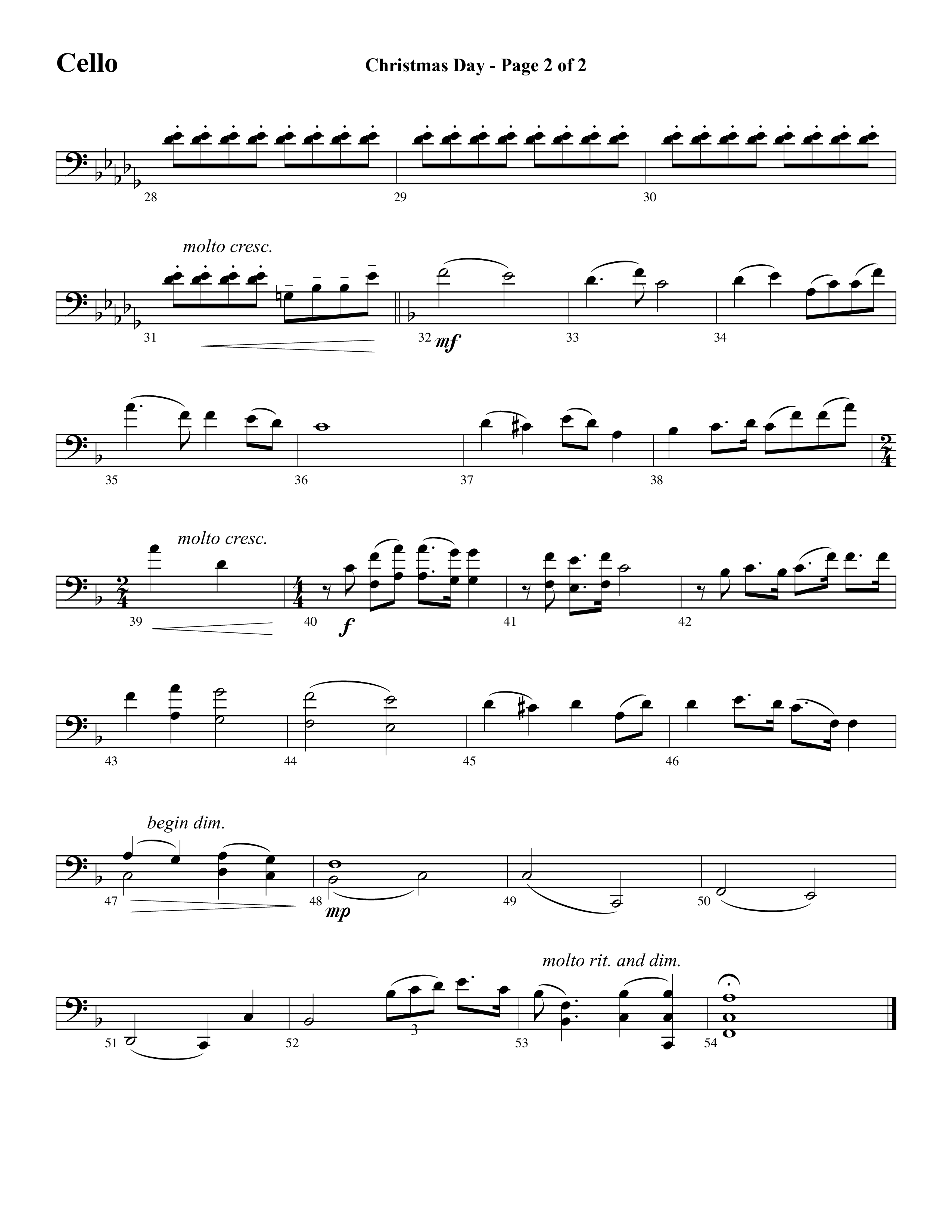 Christmas Day (Choral Anthem SATB) Cello (Word Music Choral / Arr. David Clydesdale)