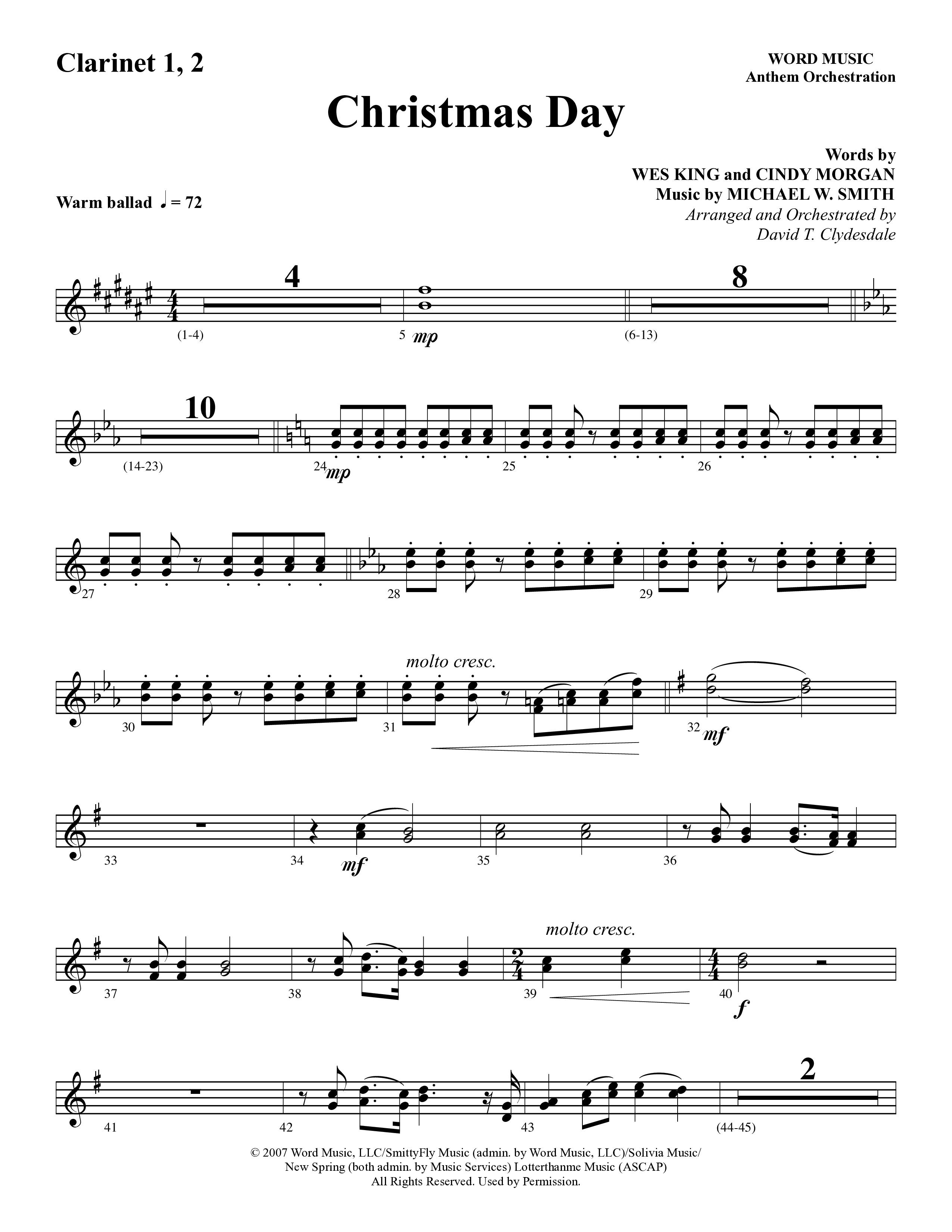 Christmas Day (Choral Anthem SATB) Clarinet 1/2 (Word Music Choral / Arr. David Clydesdale)