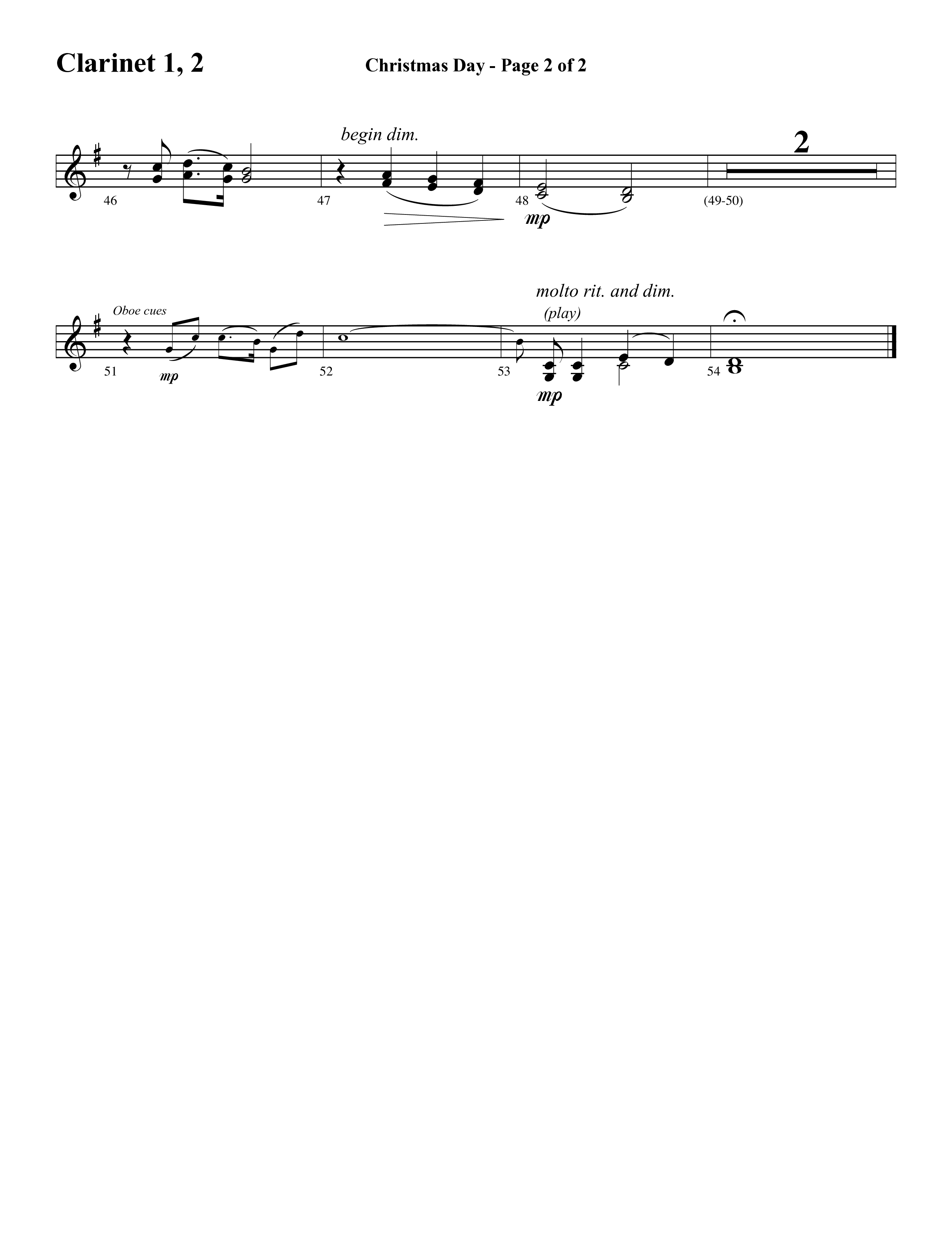 Christmas Day (Choral Anthem SATB) Clarinet 1/2 (Word Music Choral / Arr. David Clydesdale)