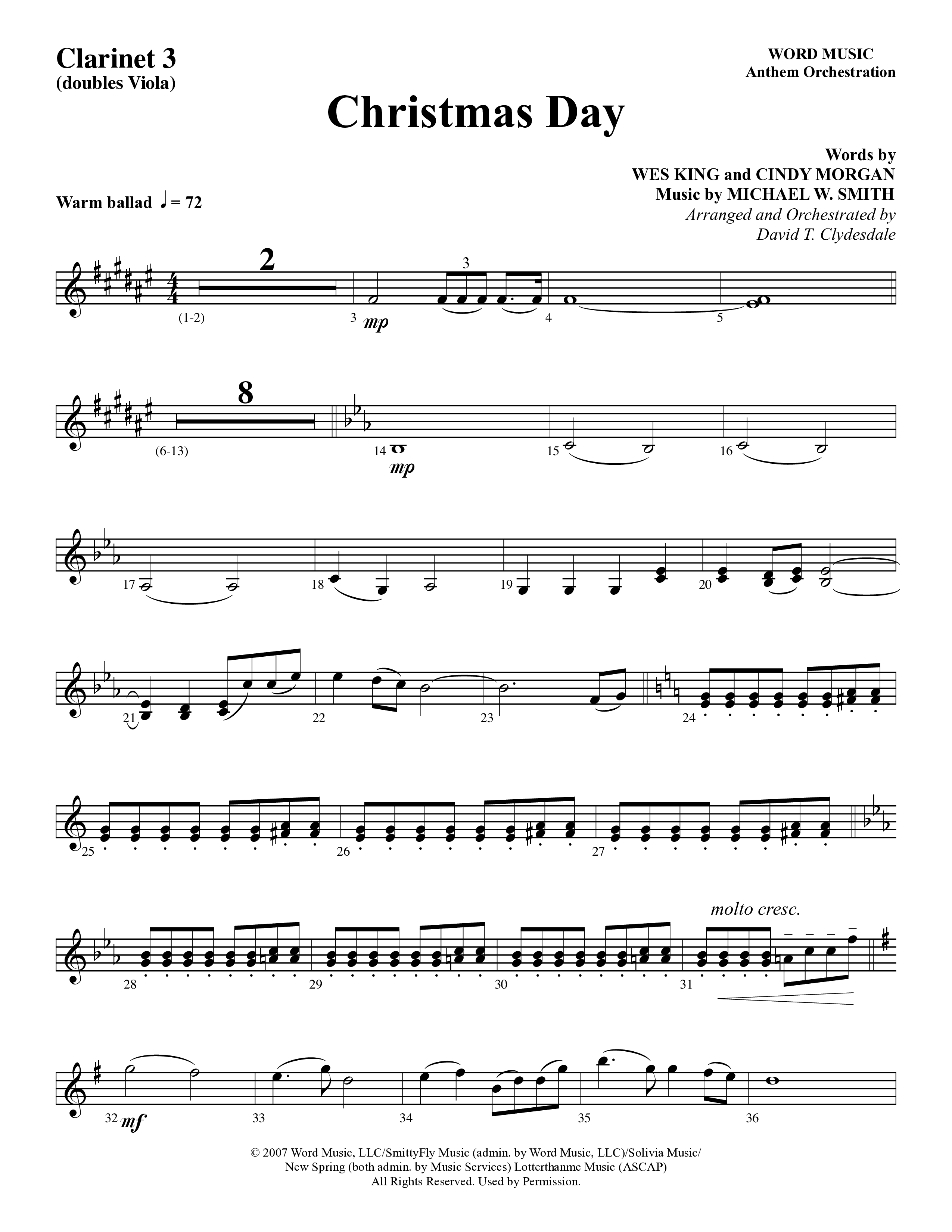 Christmas Day (Choral Anthem SATB) Clarinet 3 (Word Music Choral / Arr. David Clydesdale)