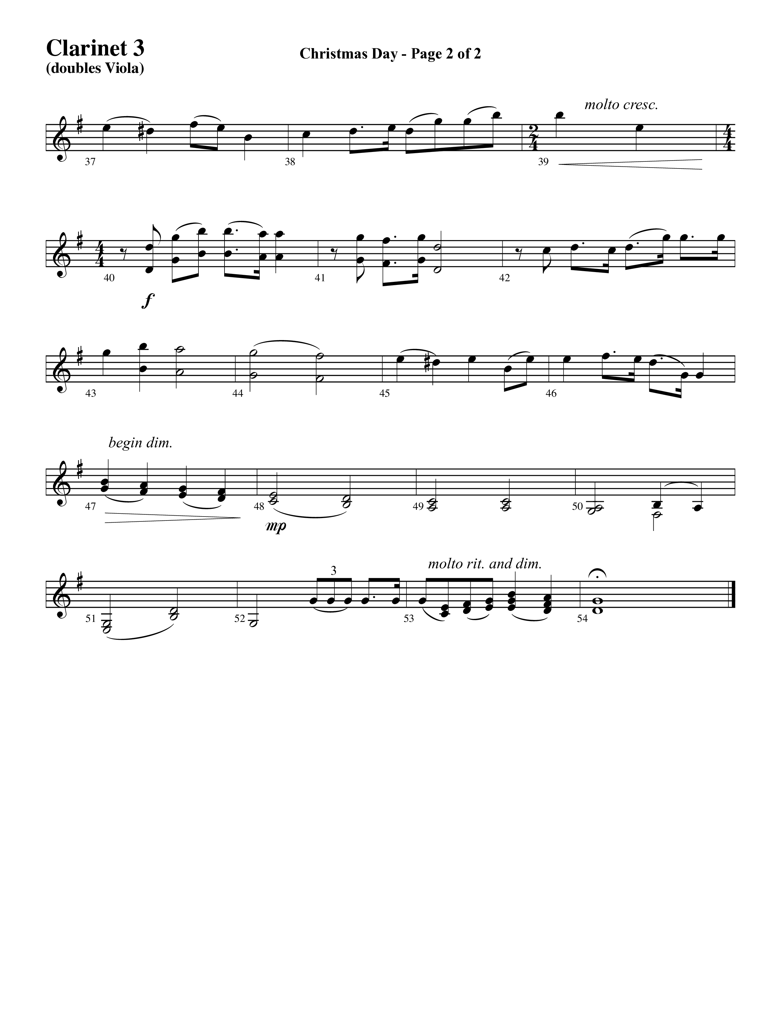 Christmas Day (Choral Anthem SATB) Clarinet 3 (Word Music Choral / Arr. David Clydesdale)
