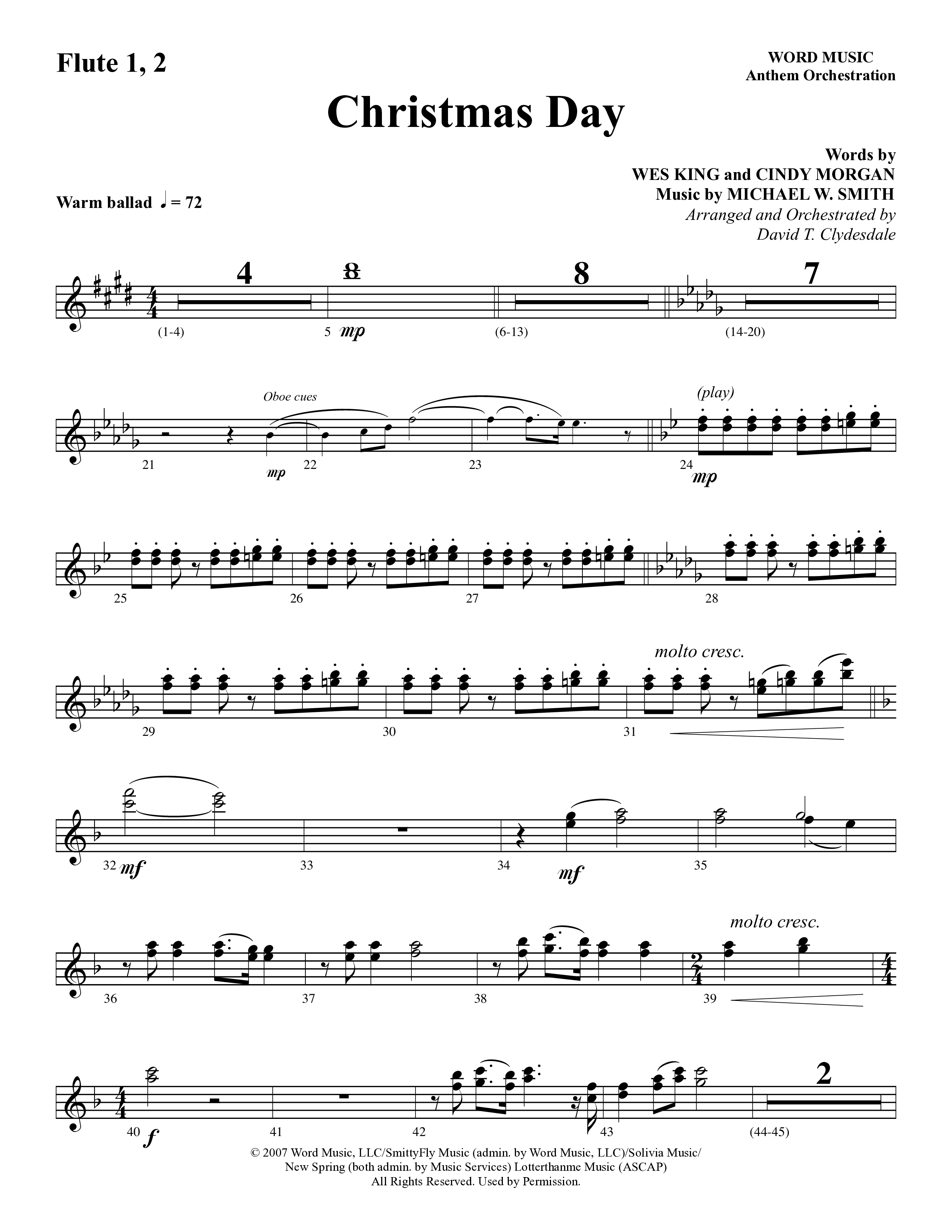 Christmas Day (Choral Anthem SATB) Flute 1/2 (Word Music Choral / Arr. David Clydesdale)