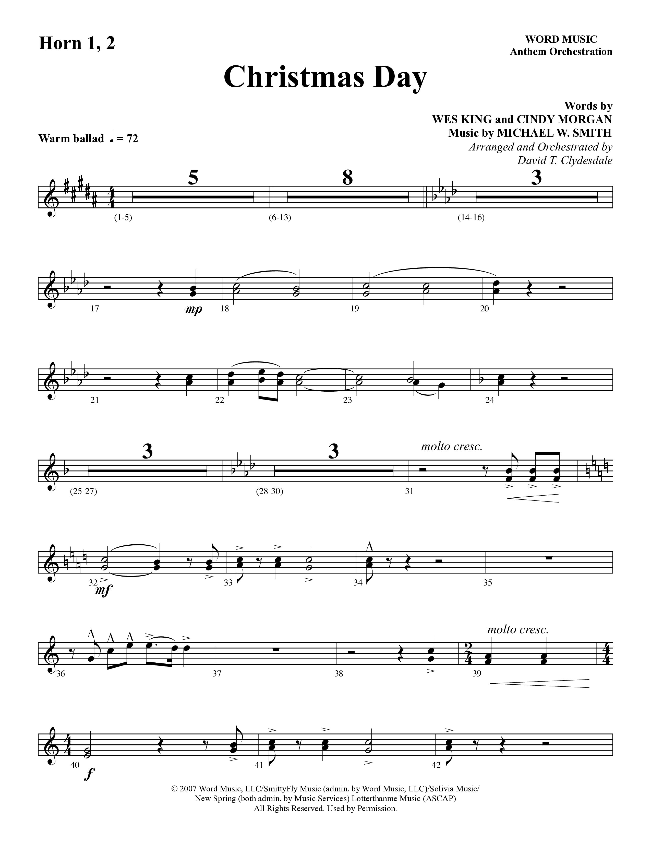Christmas Day (Choral Anthem SATB) French Horn 1/2 (Word Music Choral / Arr. David Clydesdale)