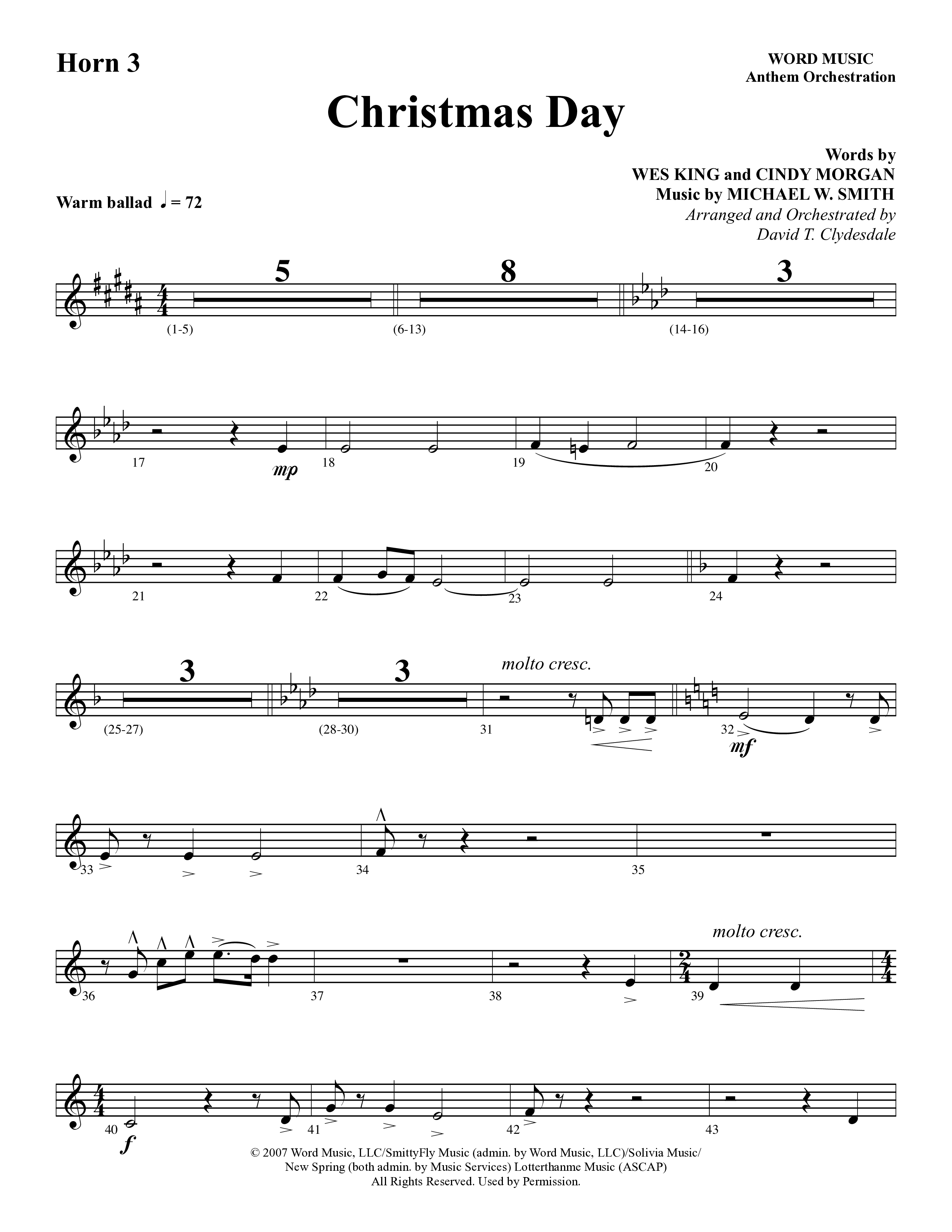 Christmas Day (Choral Anthem SATB) French Horn 3 (Word Music Choral / Arr. David Clydesdale)