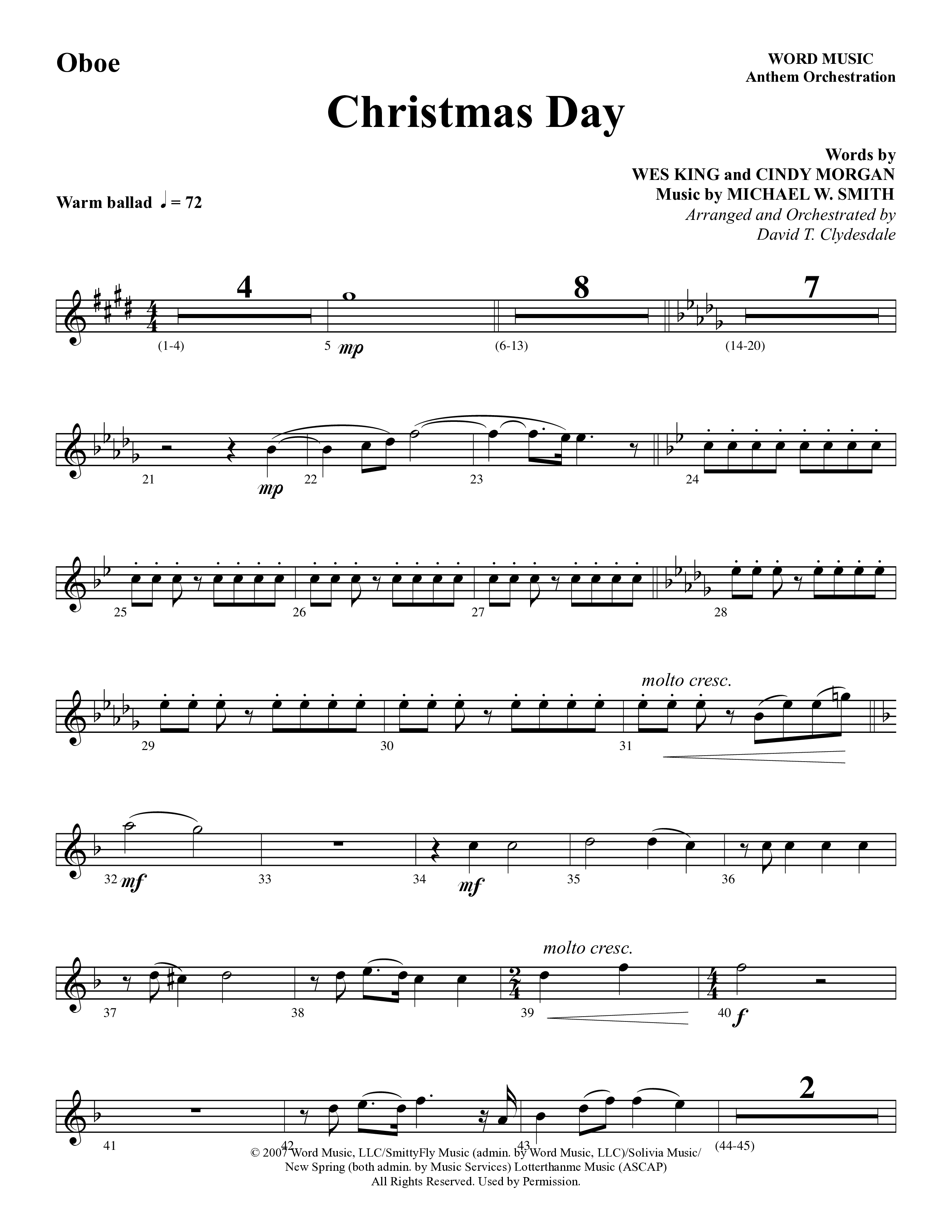 Christmas Day (Choral Anthem SATB) Oboe (Word Music Choral / Arr. David Clydesdale)