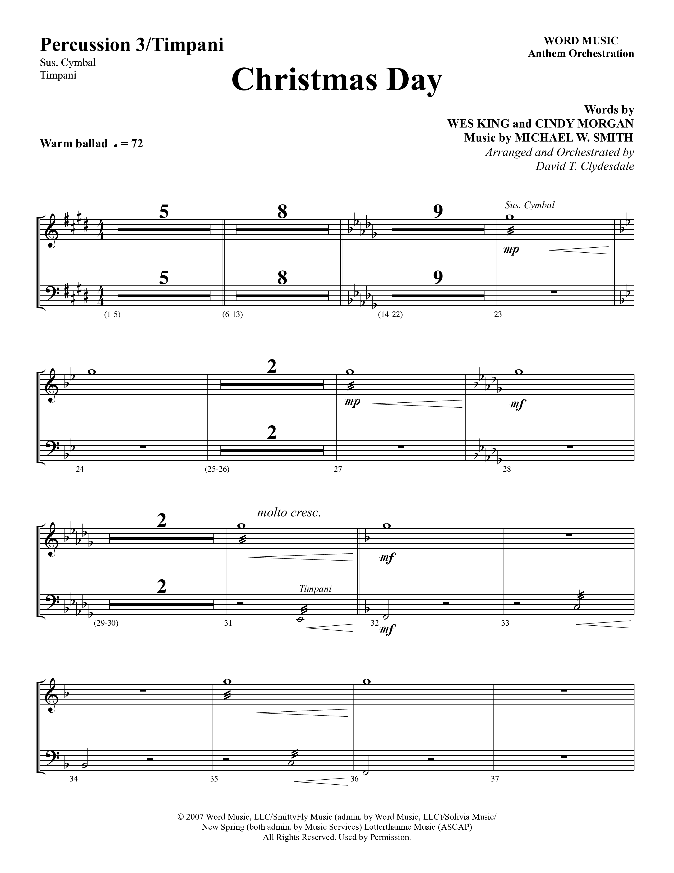 Christmas Day (Choral Anthem SATB) Percussion (Word Music Choral / Arr. David Clydesdale)