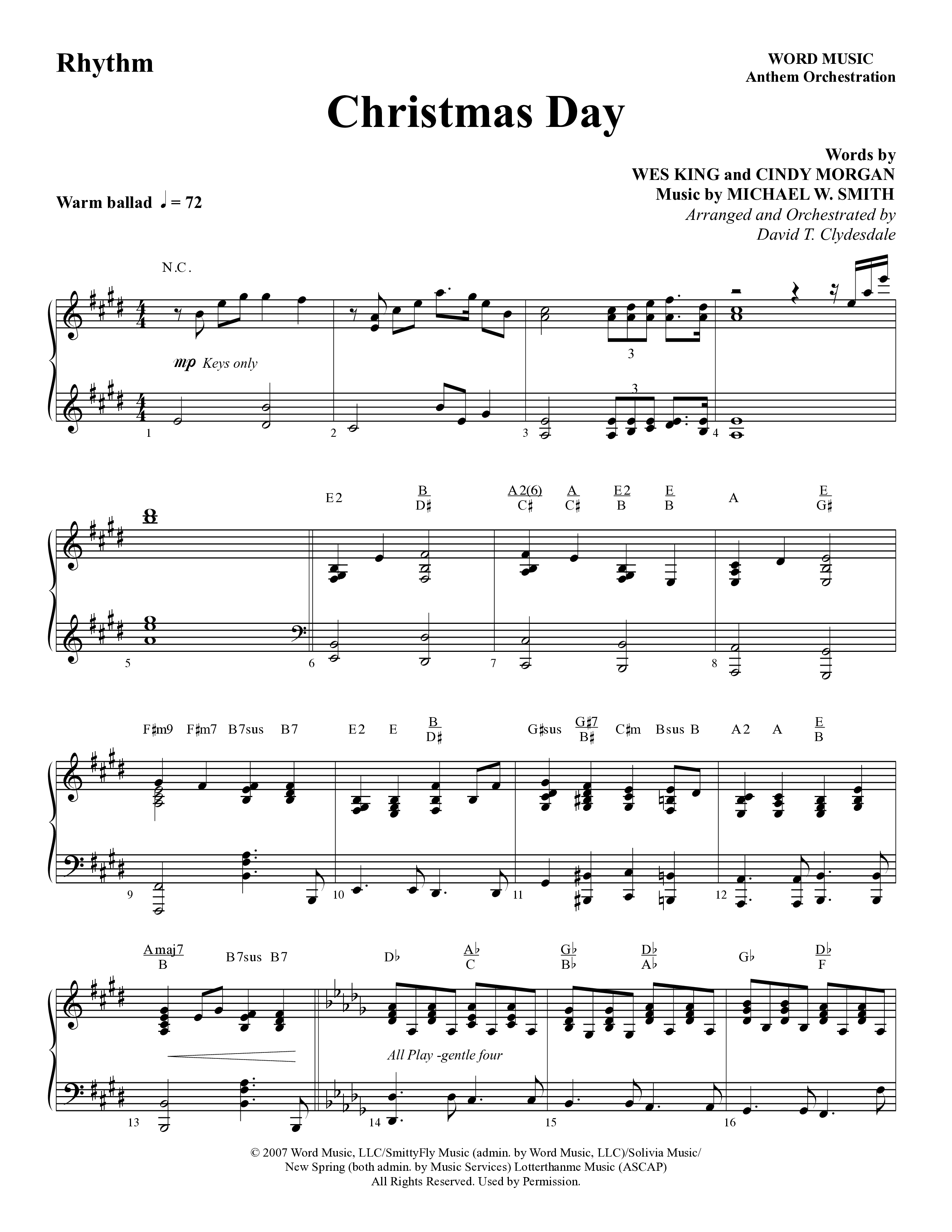 Christmas Day (Choral Anthem SATB) Rhythm Chart (Word Music Choral / Arr. David Clydesdale)