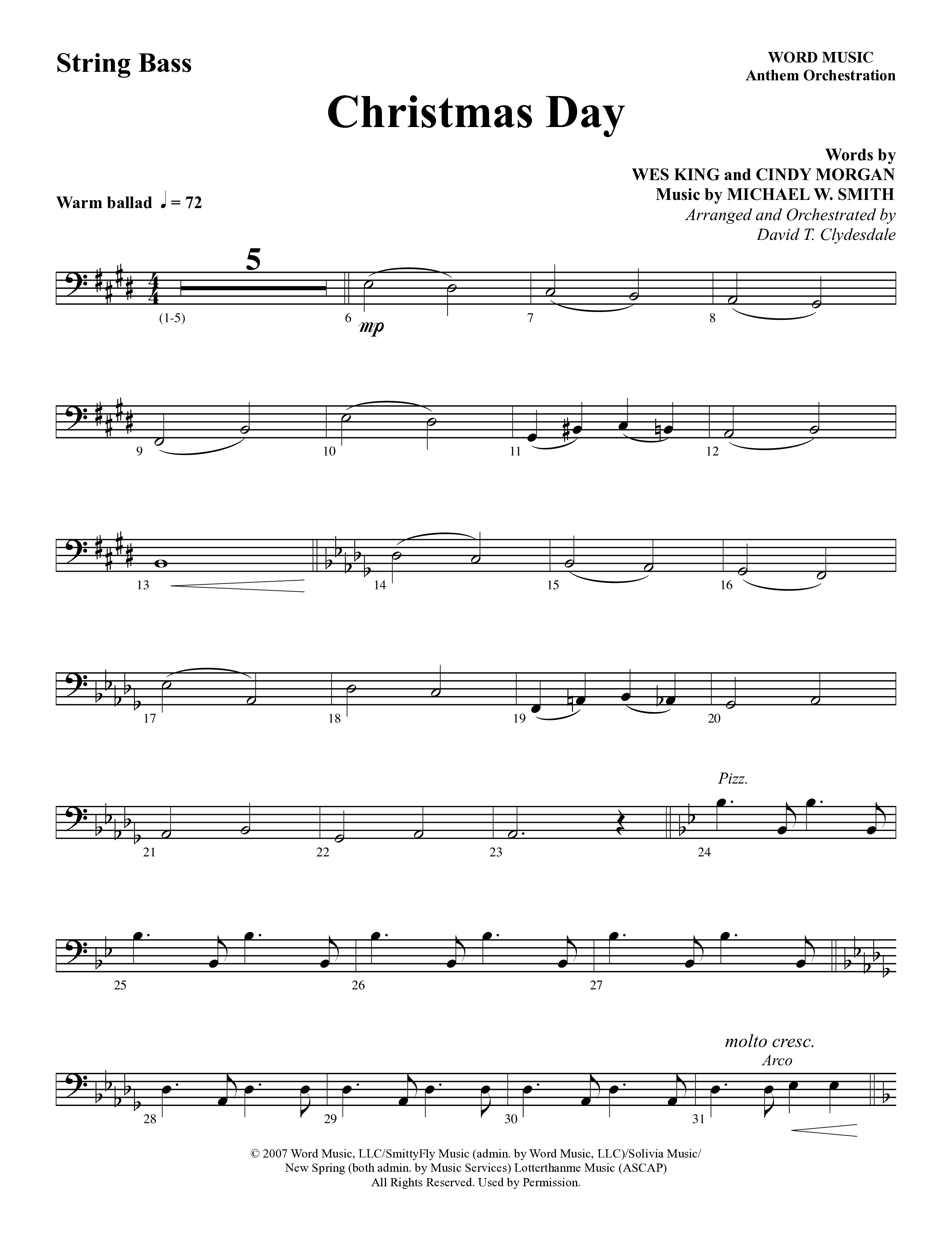Christmas Day (Choral Anthem SATB) String Bass (Word Music Choral / Arr. David Clydesdale)