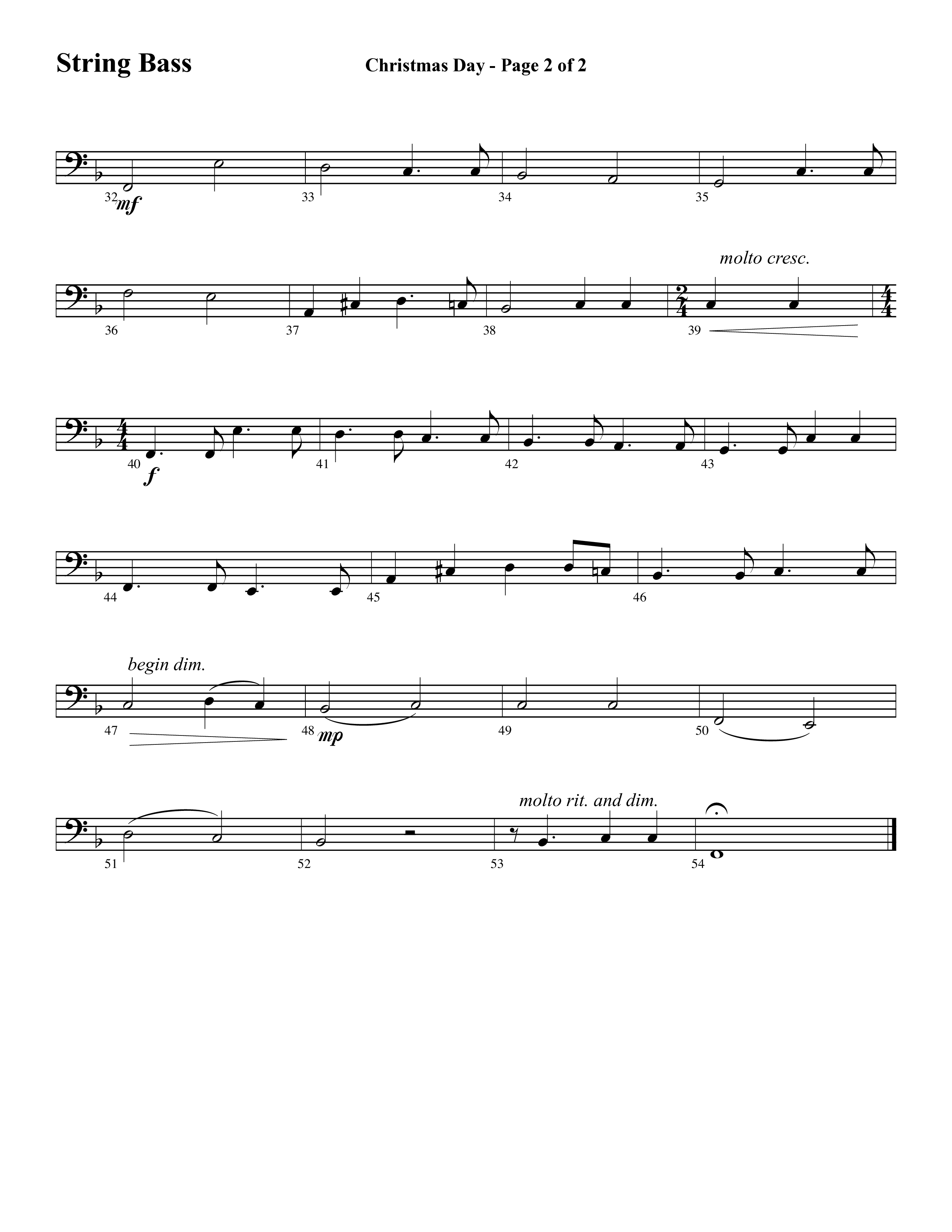 Christmas Day (Choral Anthem SATB) String Bass (Word Music Choral / Arr. David Clydesdale)