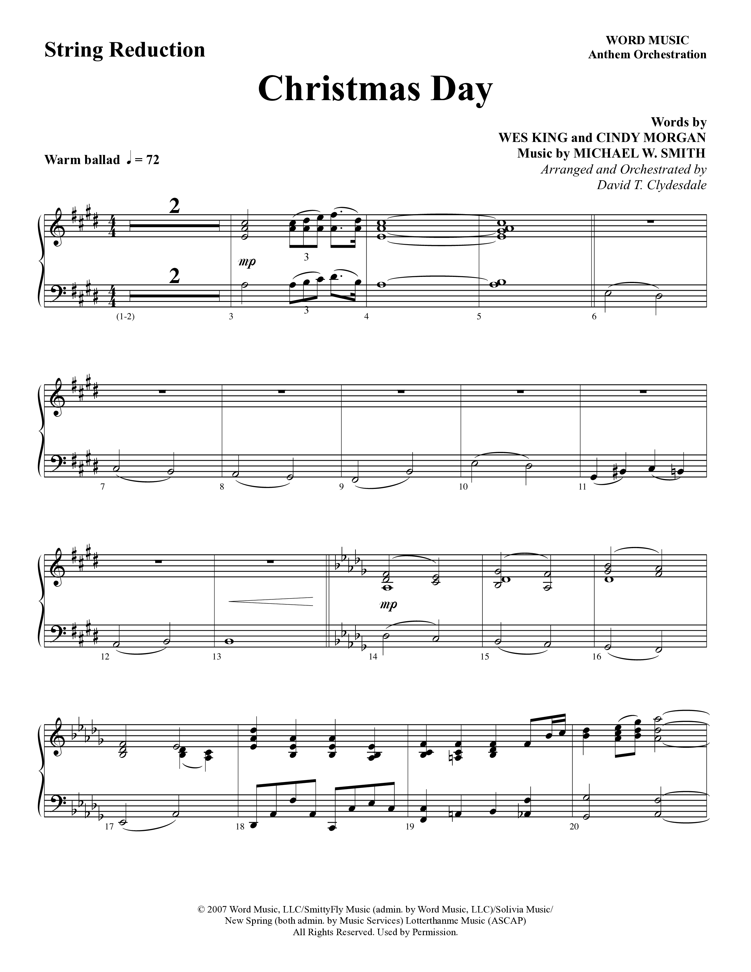 Christmas Day (Choral Anthem SATB) String Reduction (Word Music Choral / Arr. David Clydesdale)