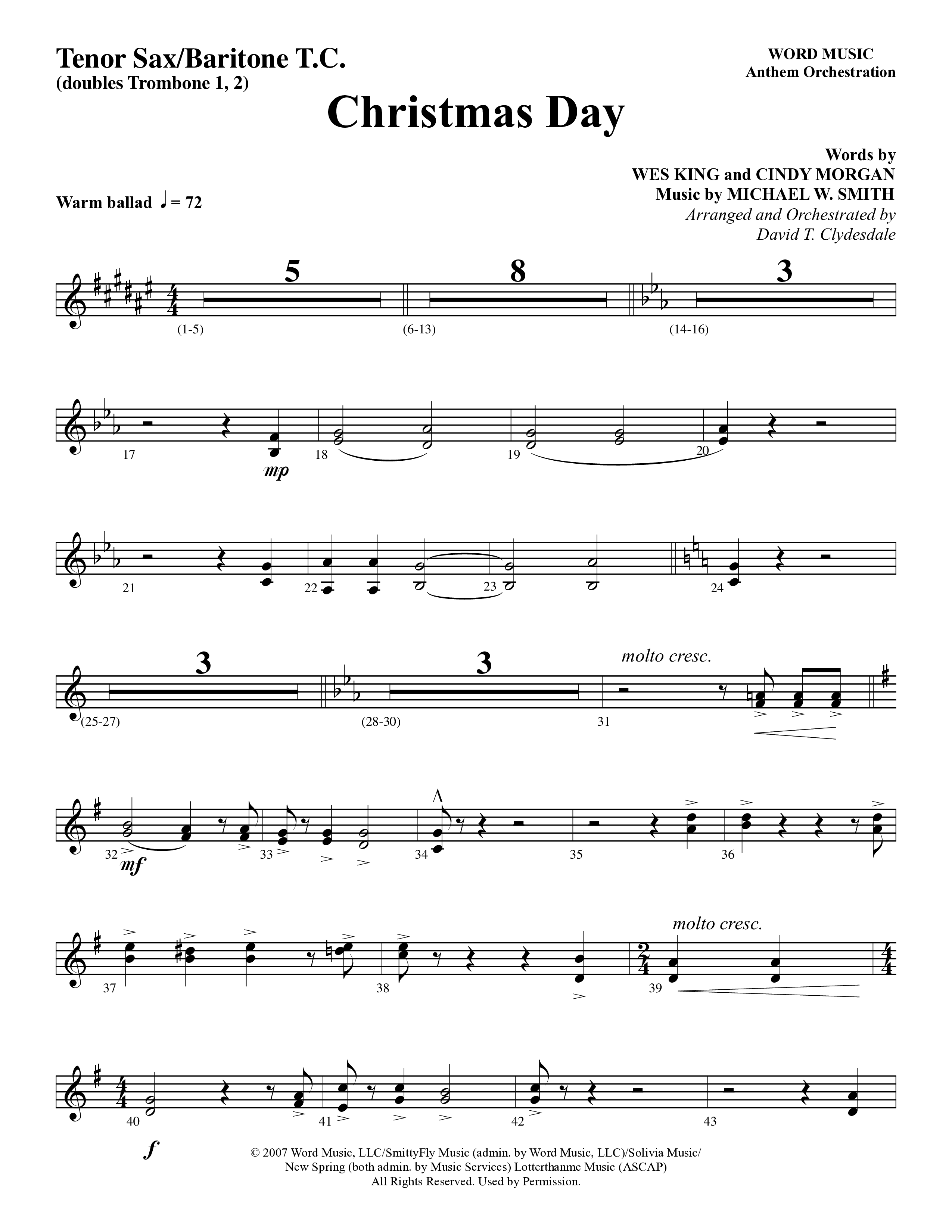 Christmas Day (Choral Anthem SATB) Tenor Sax/Baritone T.C. (Word Music Choral / Arr. David Clydesdale)