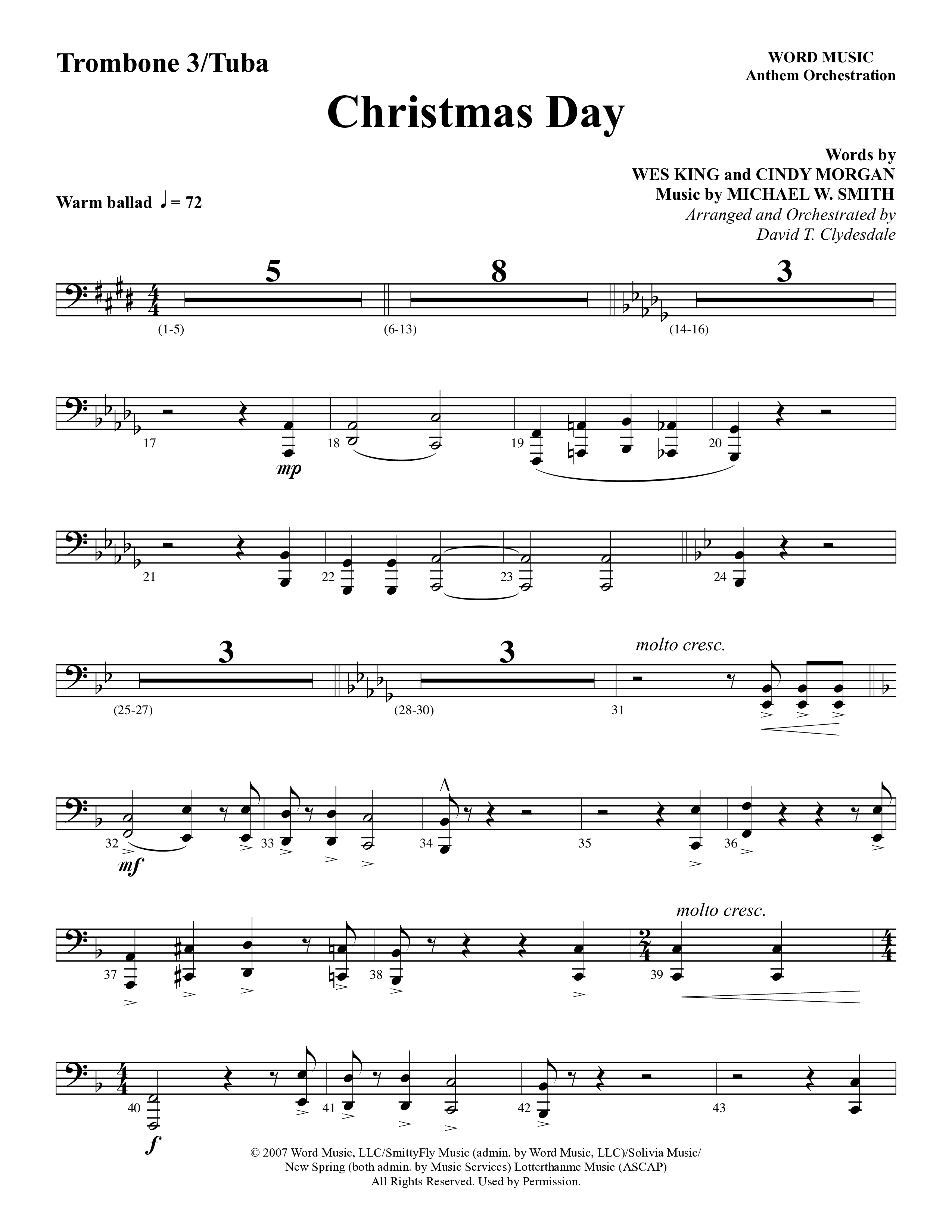 Christmas Day (Choral Anthem SATB) Trombone 3/Tuba (Word Music Choral / Arr. David Clydesdale)