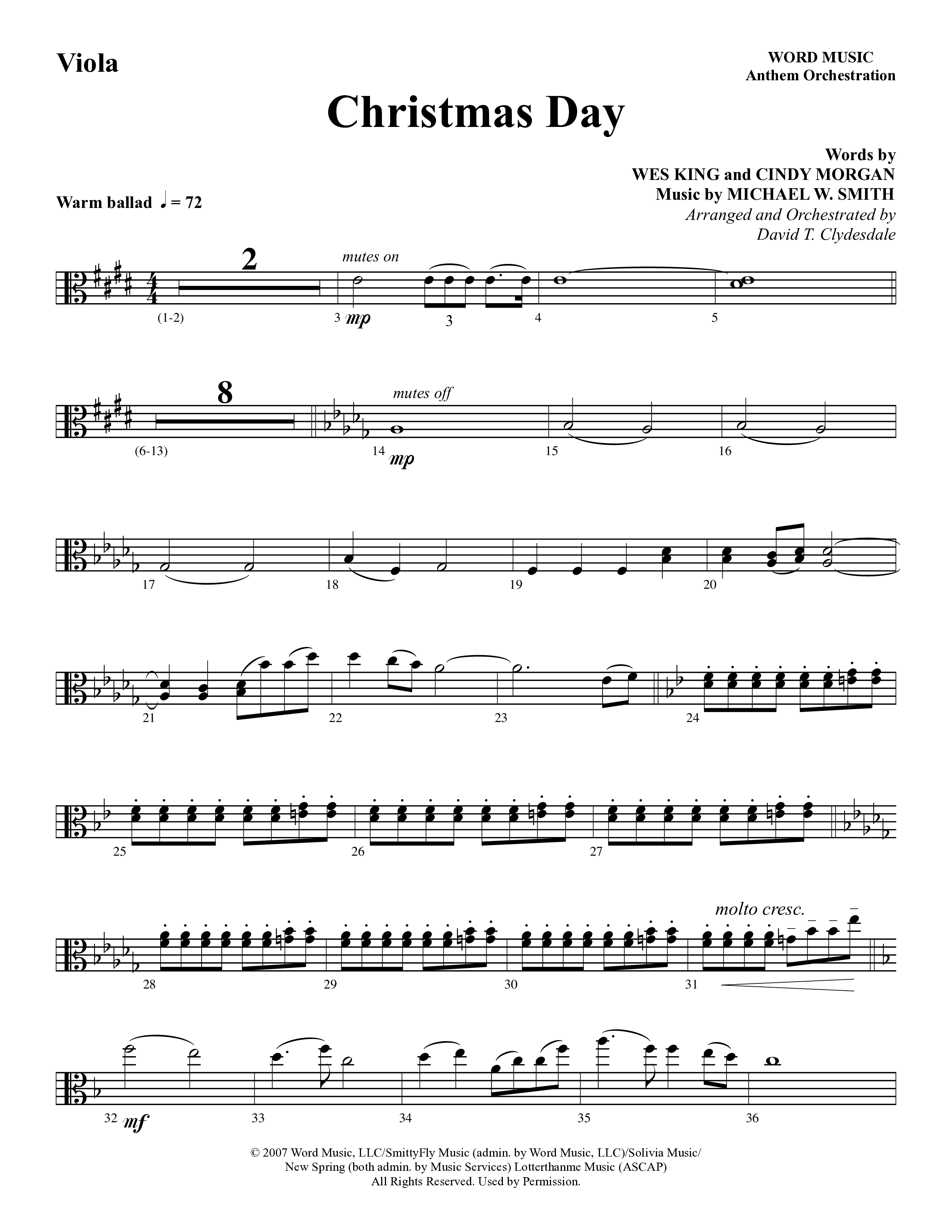 Christmas Day (Choral Anthem SATB) Viola (Word Music Choral / Arr. David Clydesdale)