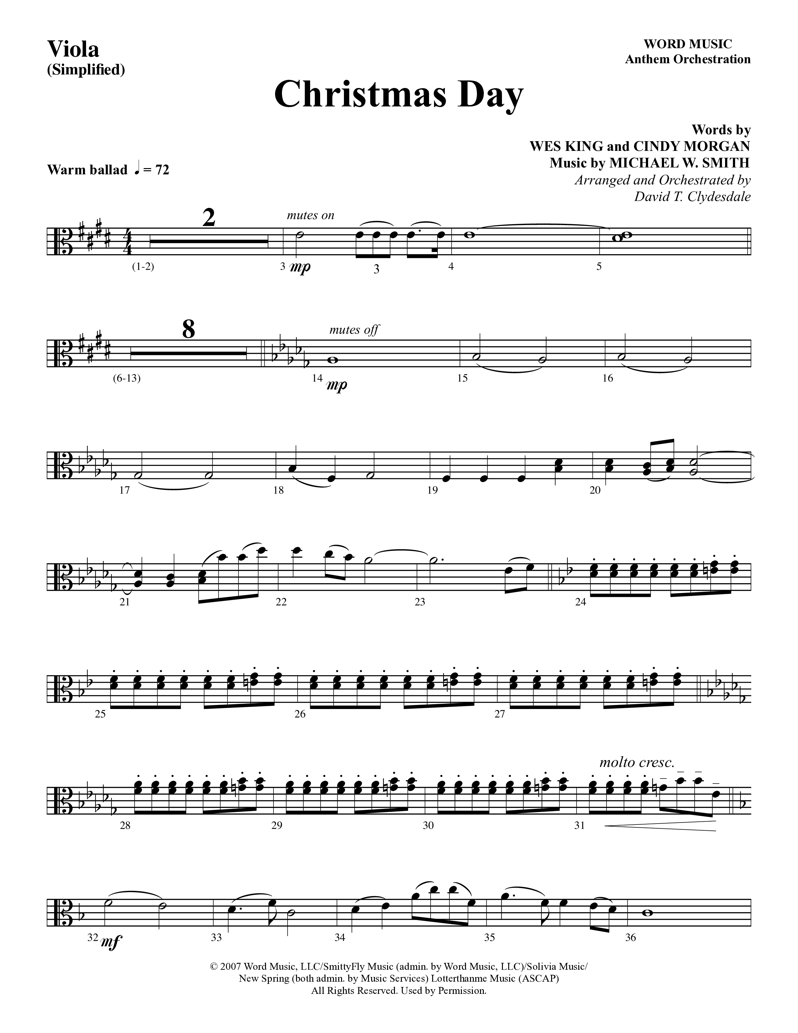 Christmas Day (Choral Anthem SATB) Viola (Word Music Choral / Arr. David Clydesdale)