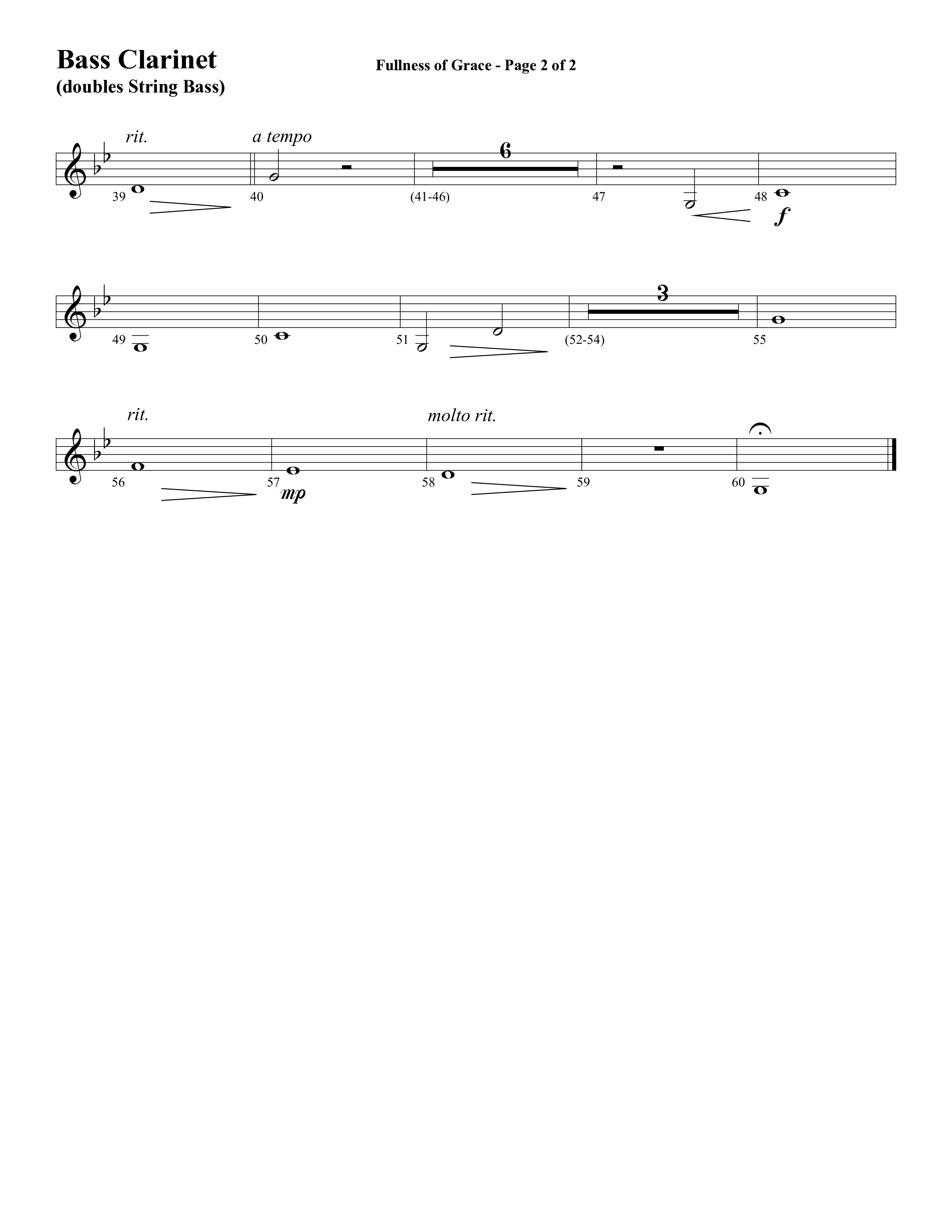 Fullness Of Grace (Choral Anthem SATB) Bass Clarinet (Word Music Choral / Arr. Tom Fettke / Orch. Camp Kirkland)