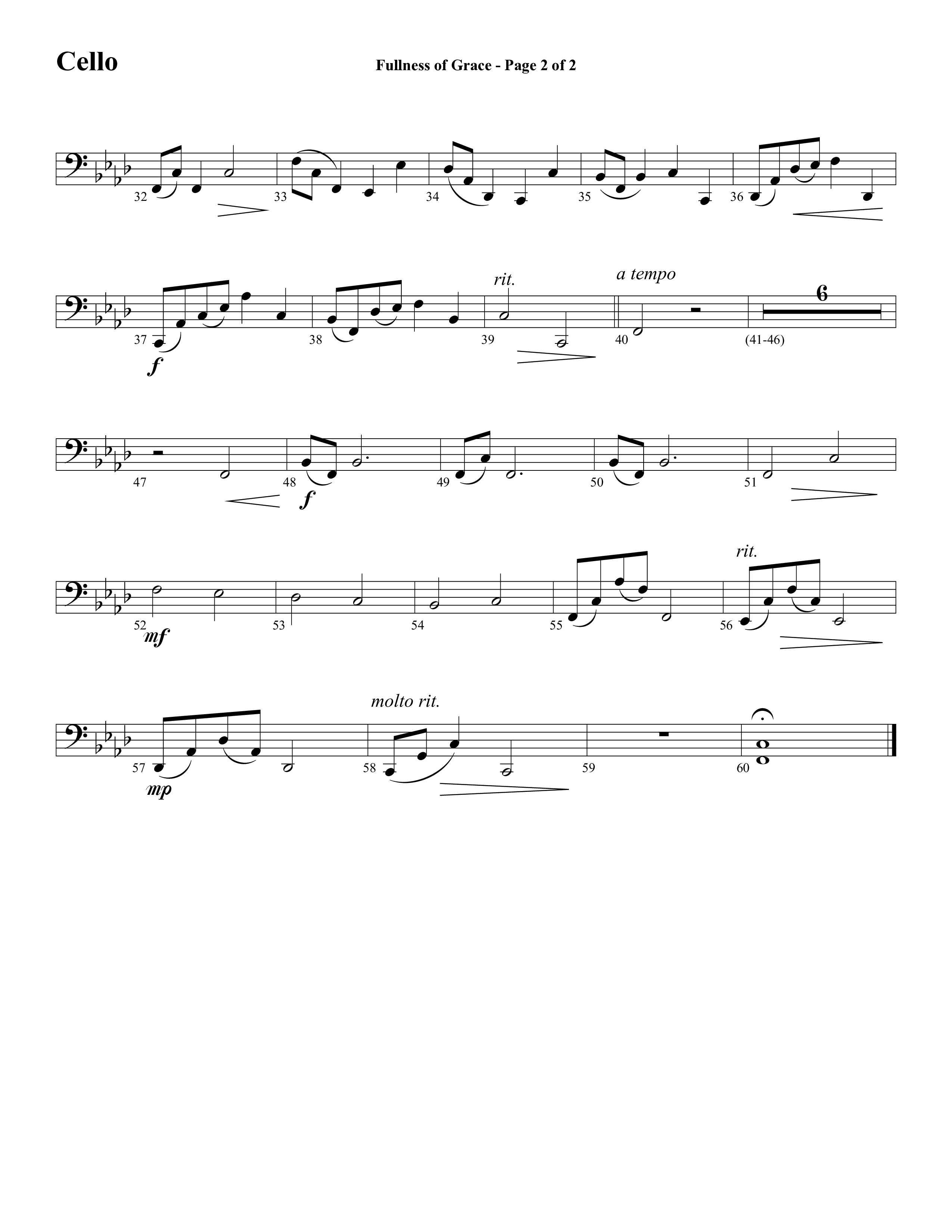 Fullness Of Grace (Choral Anthem SATB) Cello (Word Music Choral / Arr. Tom Fettke / Orch. Camp Kirkland)