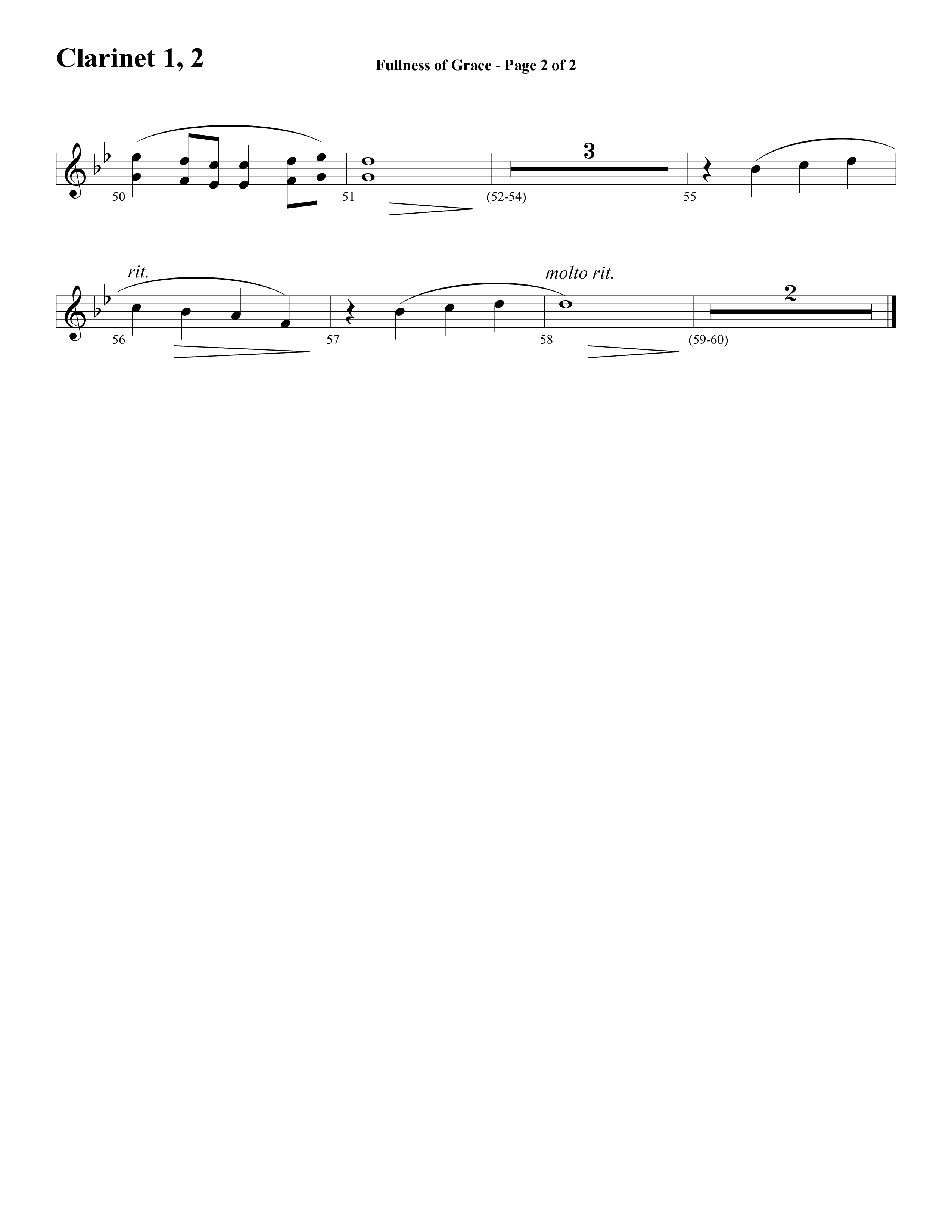 Fullness Of Grace (Choral Anthem SATB) Clarinet 1/2 (Word Music Choral / Arr. Tom Fettke / Orch. Camp Kirkland)