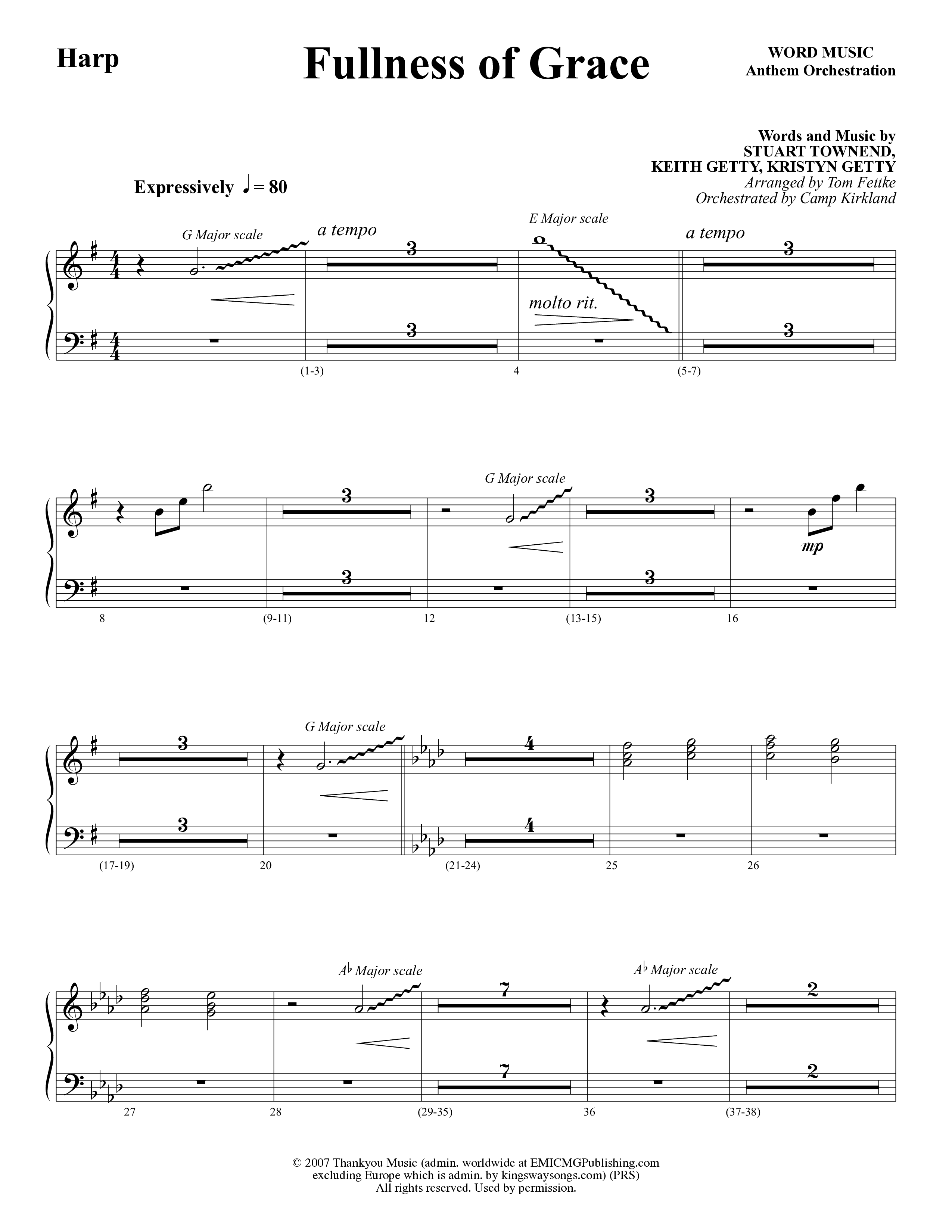 Fullness Of Grace (Choral Anthem SATB) Harp (Word Music Choral / Arr. Tom Fettke / Orch. Camp Kirkland)
