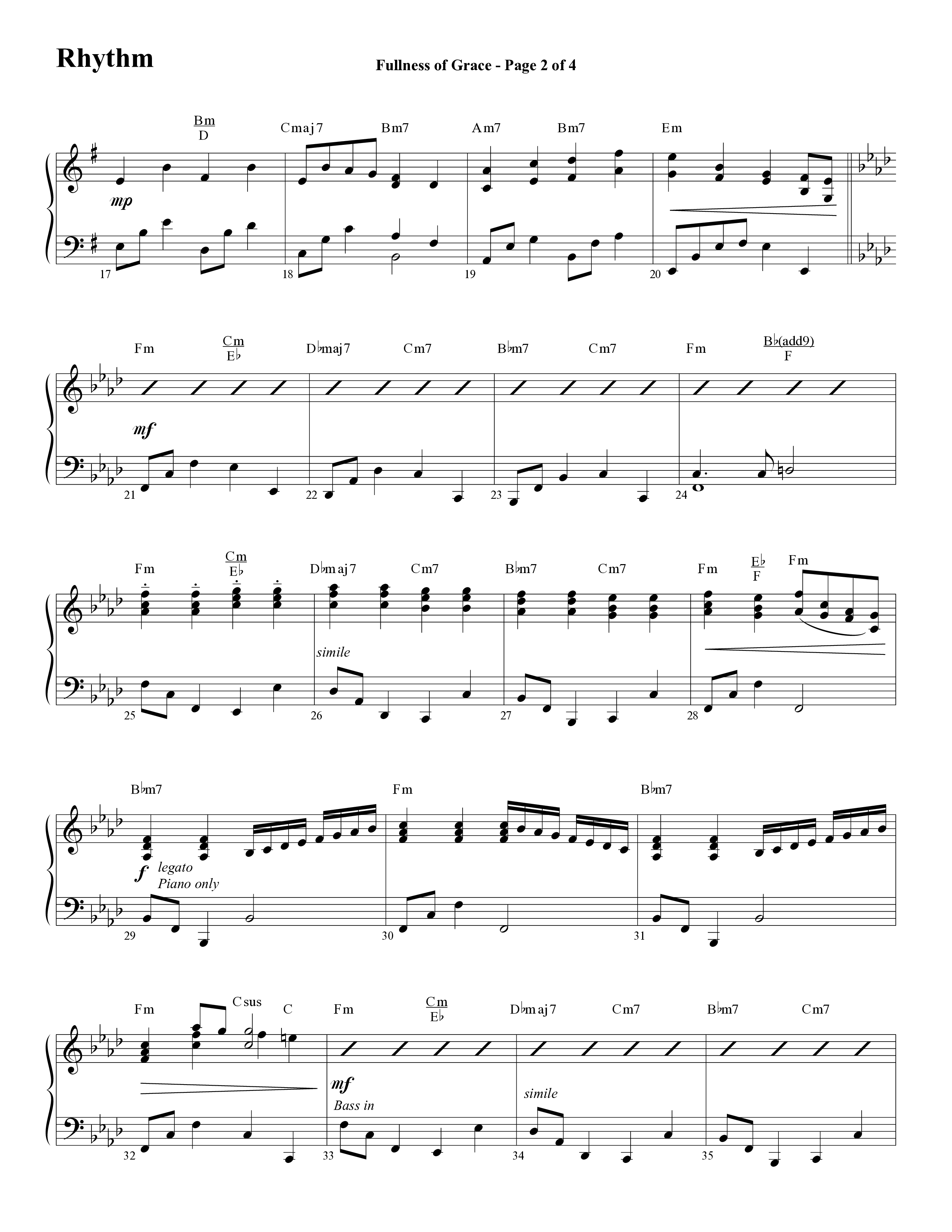 Fullness Of Grace (Choral Anthem SATB) Rhythm Chart (Word Music Choral / Arr. Tom Fettke / Orch. Camp Kirkland)